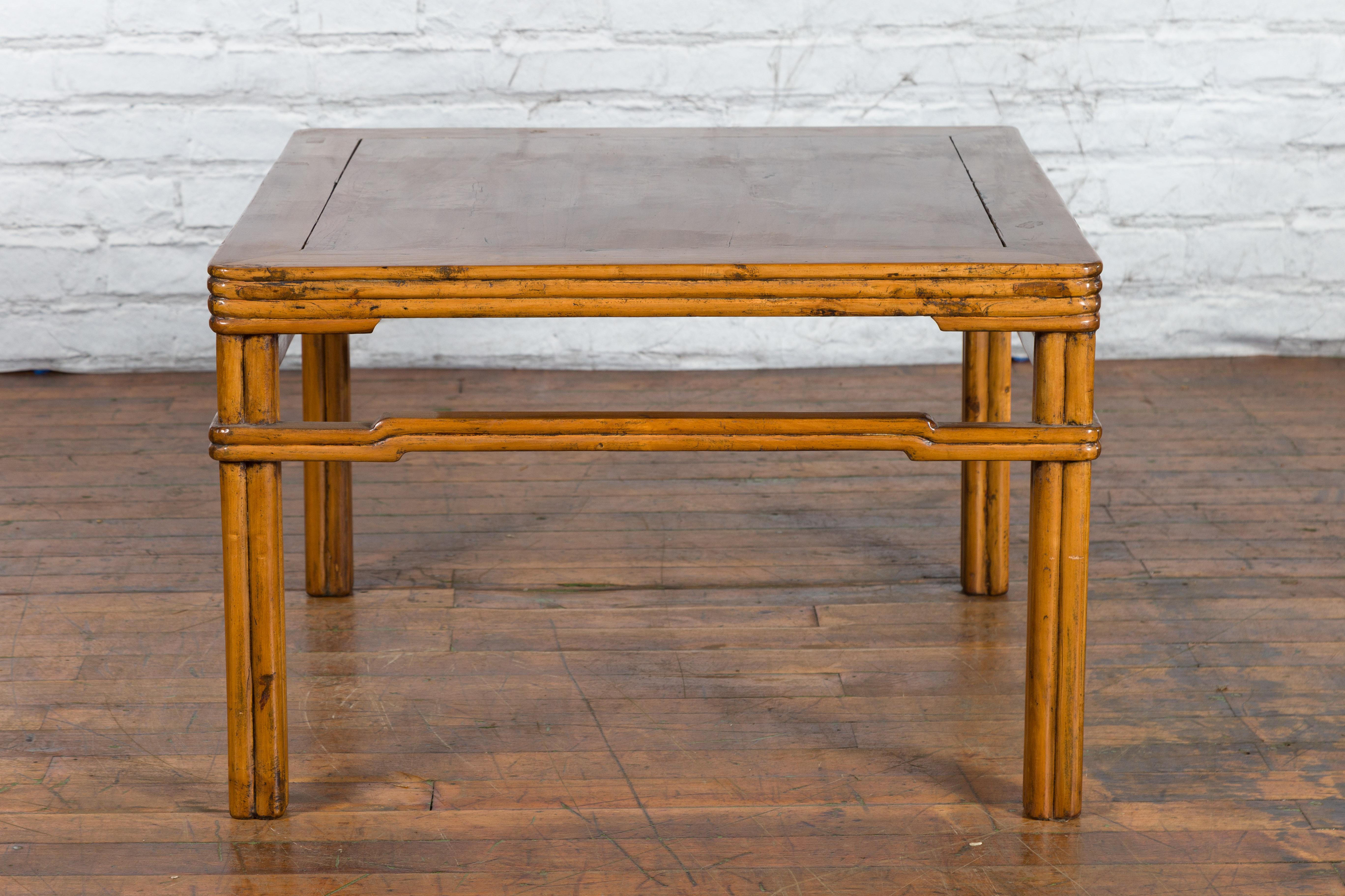 Chinese Early 20th Century Light Brown Low Side Table with Humpback Stretchers For Sale 3
