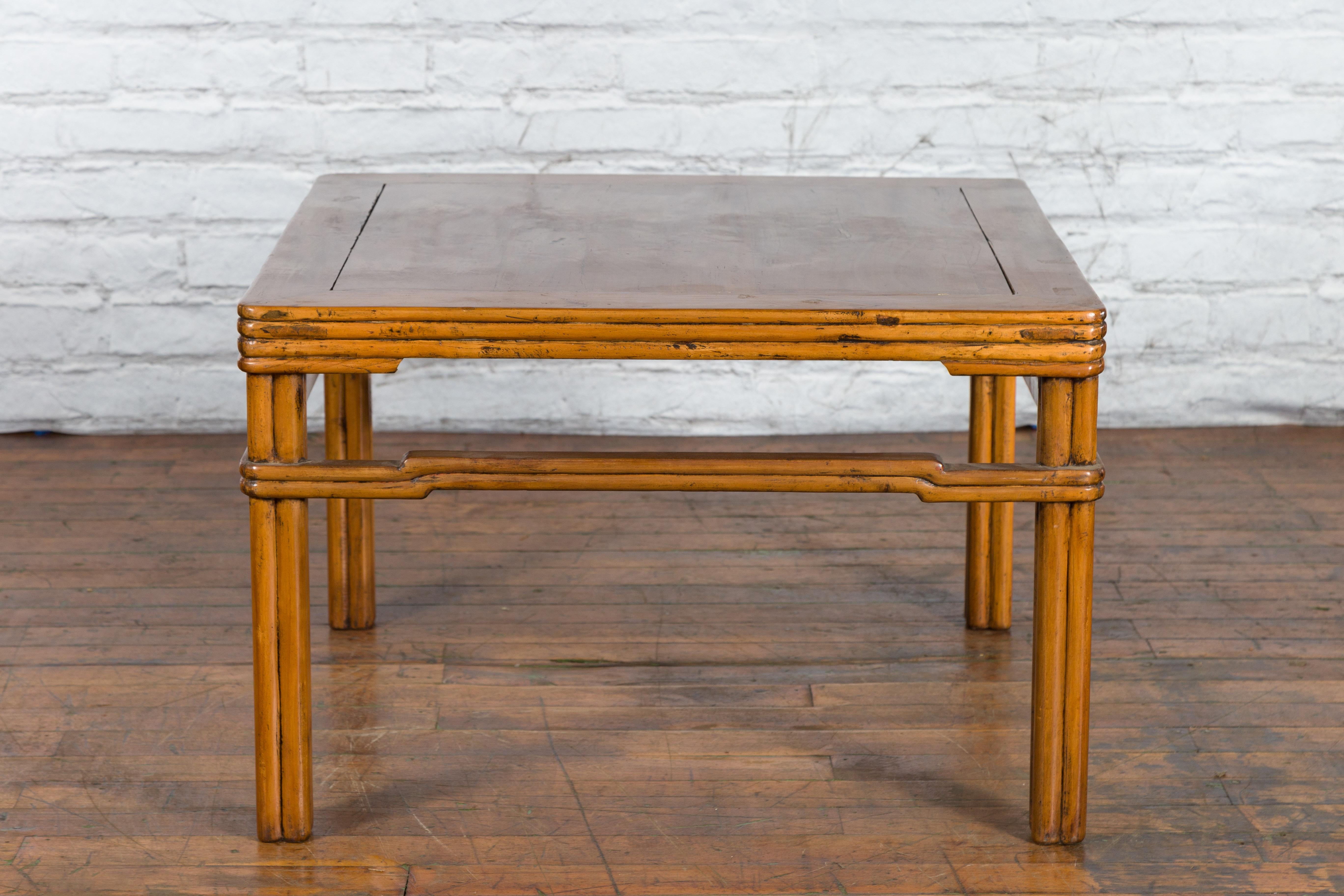 Chinese Early 20th Century Light Brown Low Side Table with Humpback Stretchers For Sale 5