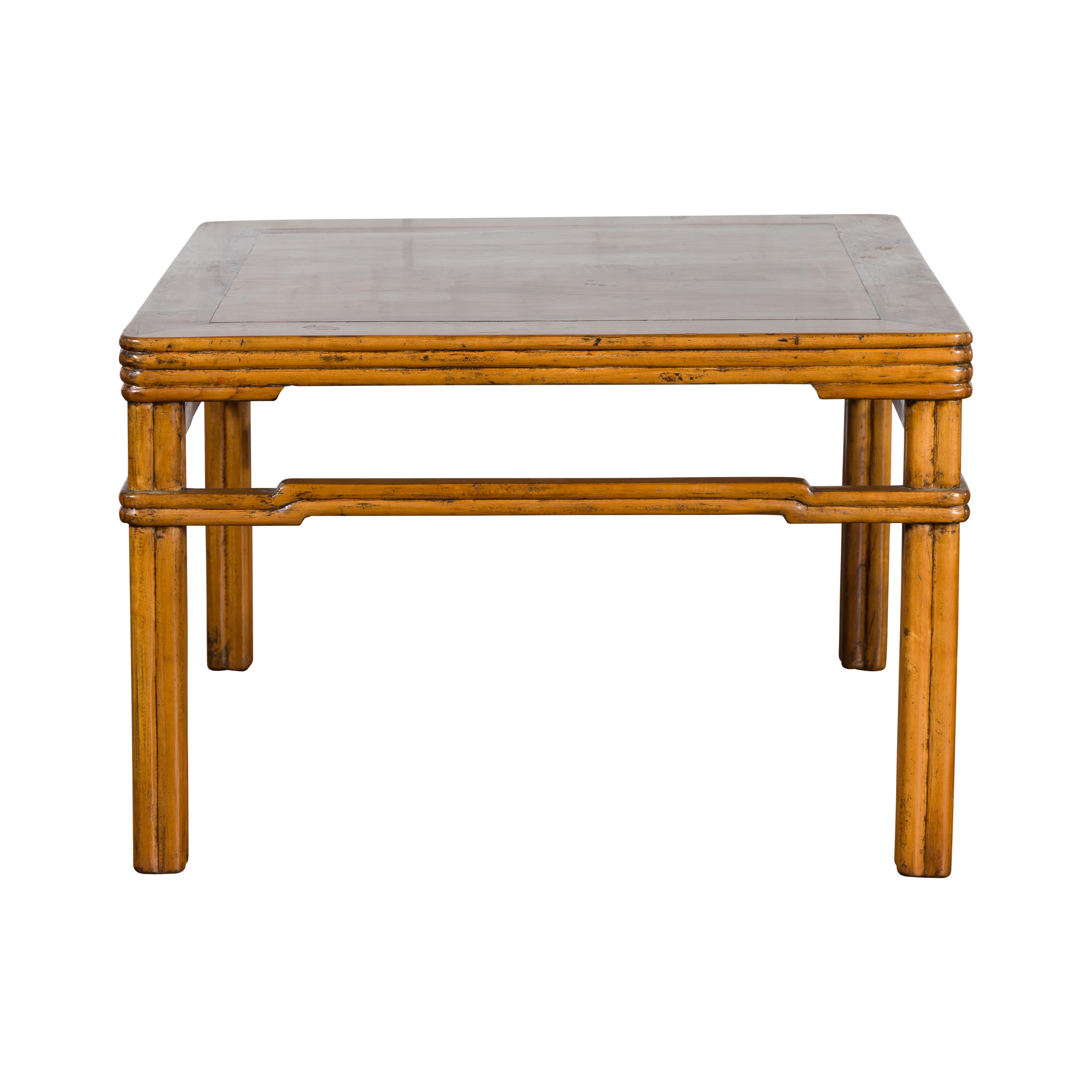 Chinese Early 20th Century Light Brown Low Side Table with Humpback Stretchers For Sale 6