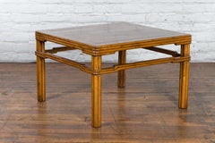 Early 20th Century Light Brown Low Side Table with Humpback Stretchers