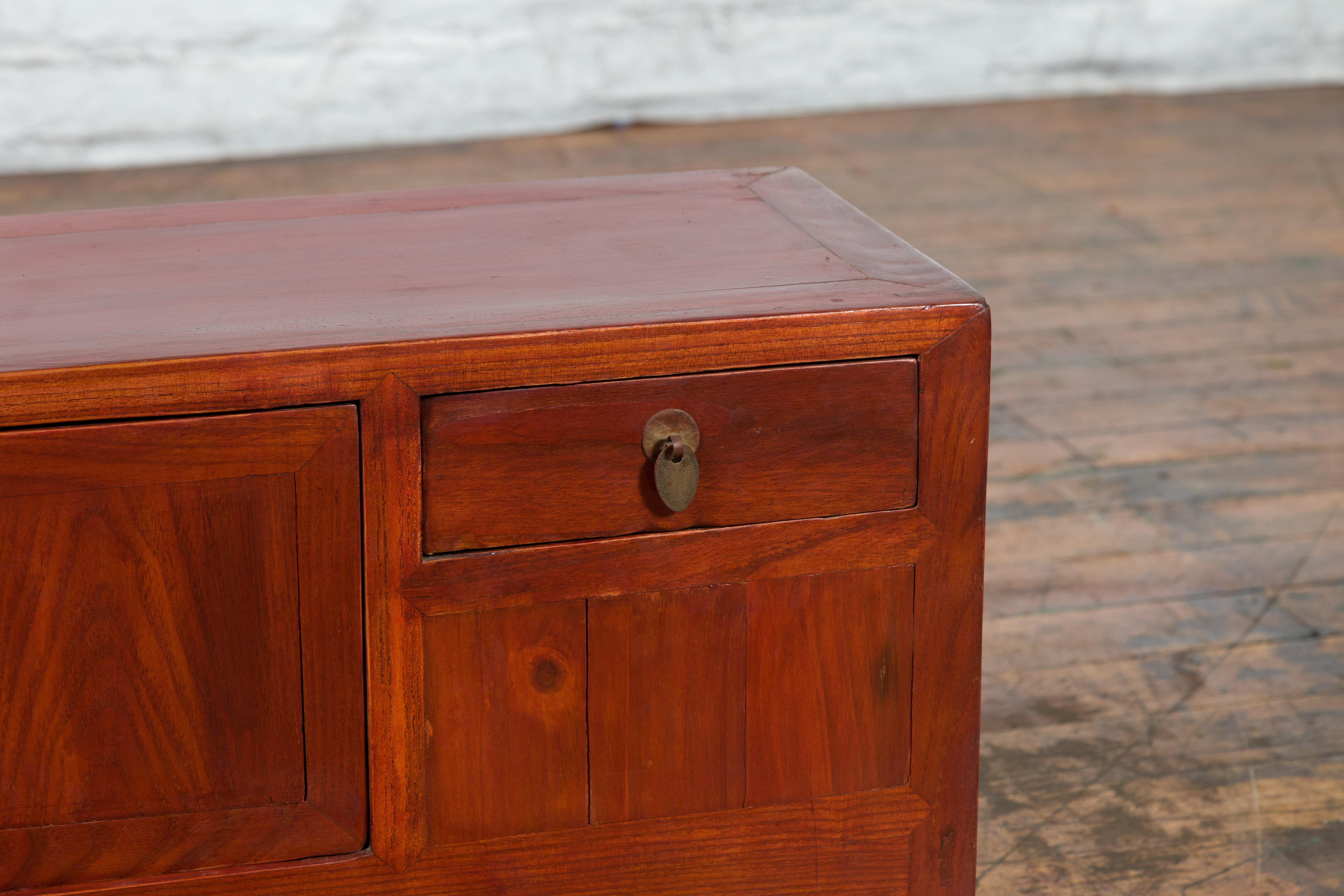 Chinese Early 20th Century Low Chest with Drawers, Doors and Brass Hardware For Sale 6