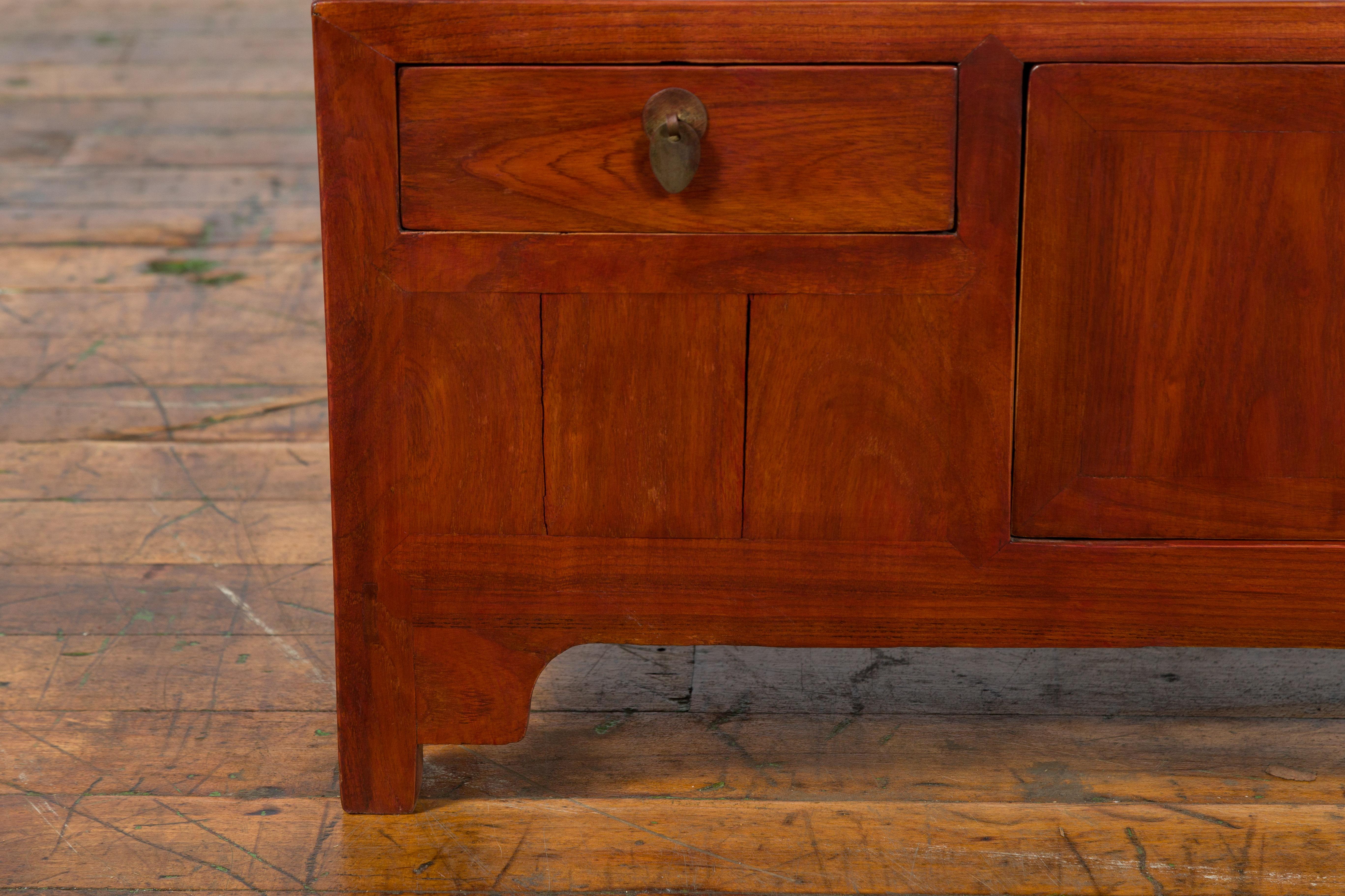 Chinese Early 20th Century Low Chest with Drawers, Doors and Brass Hardware For Sale 7