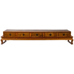 Chinese Early 20th Century Low Kang Table with Five Drawers and Scrolling Feet