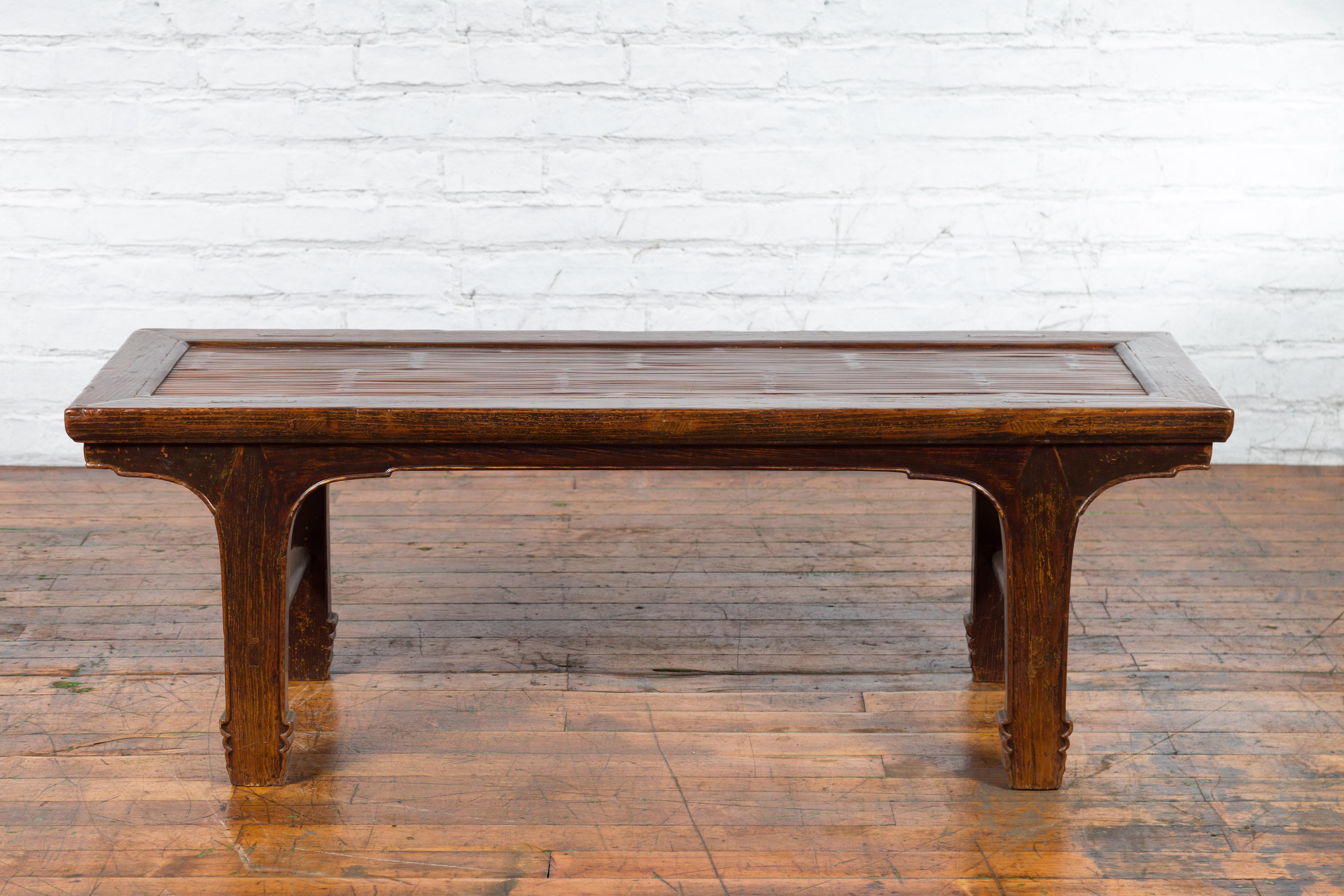 Chinese Early 20th Century Low Table with Bamboo Opium Mat Top For Sale 7