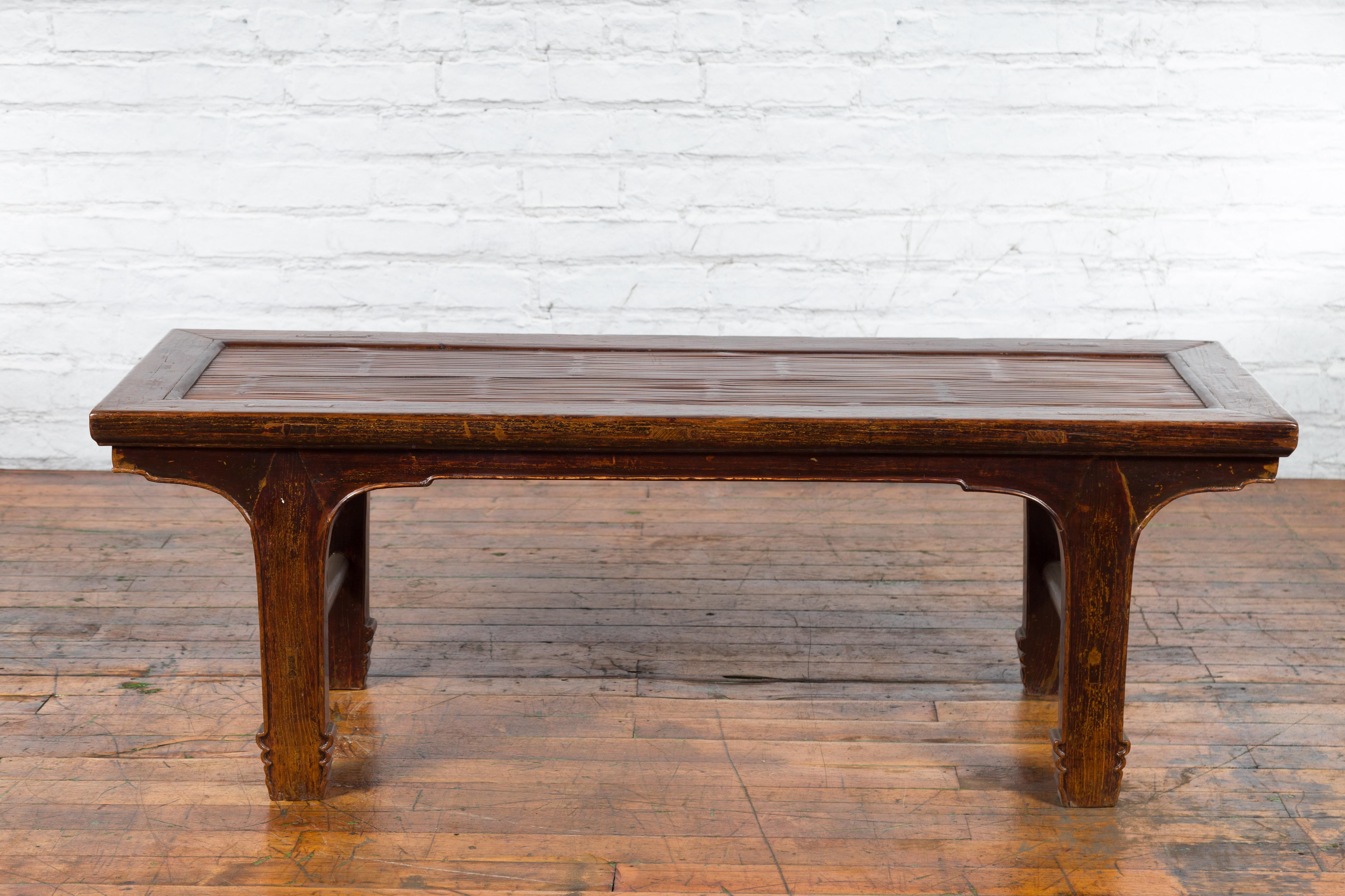 Chinese Early 20th Century Low Table with Bamboo Opium Mat Top In Good Condition For Sale In Yonkers, NY