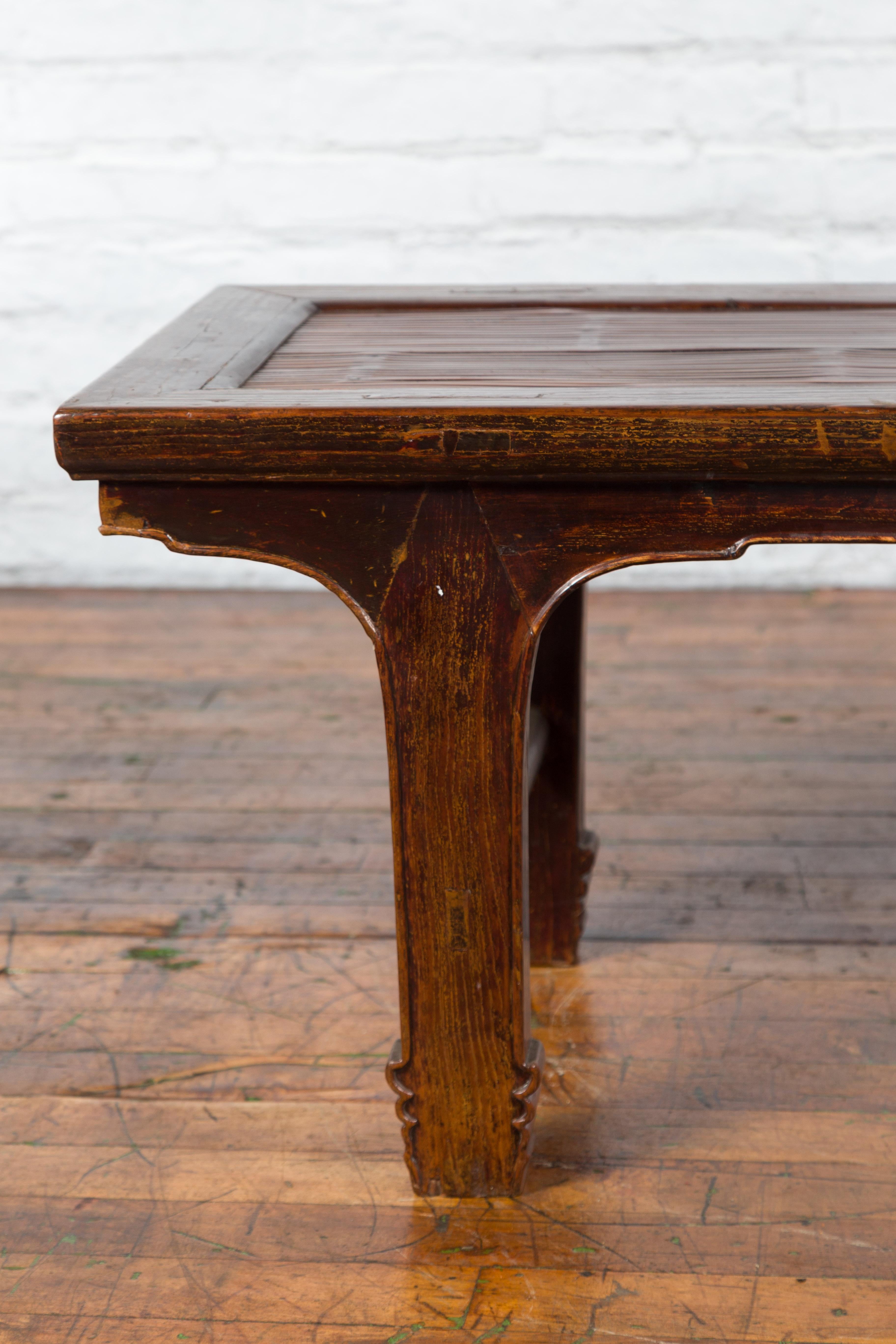 Chinese Early 20th Century Low Table with Bamboo Opium Mat Top For Sale 4