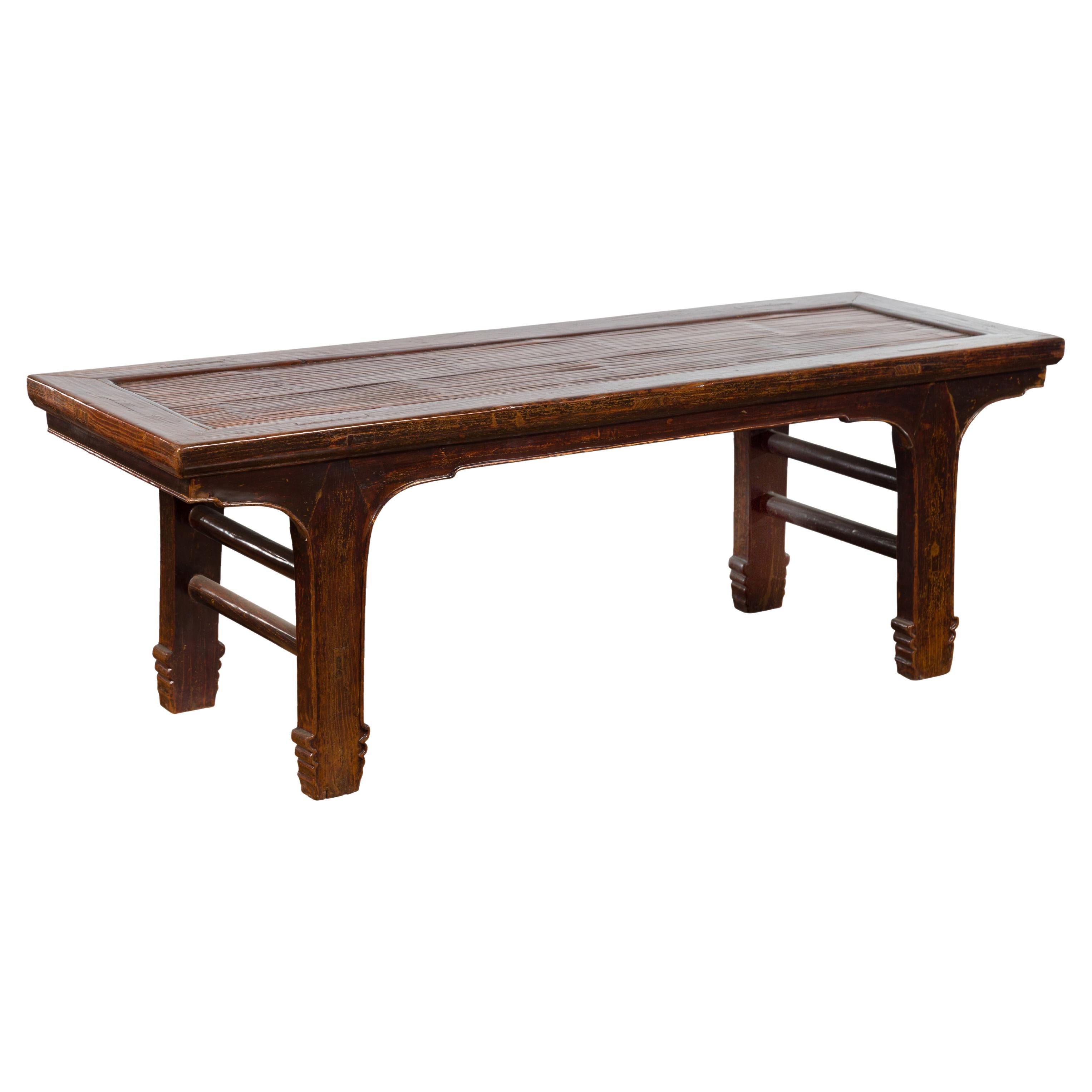 Chinese Early 20th Century Low Table with Bamboo Opium Mat Top For Sale