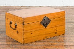 Early 20th Century Natural Elmwood Blanket Chest with Brass Side Handles