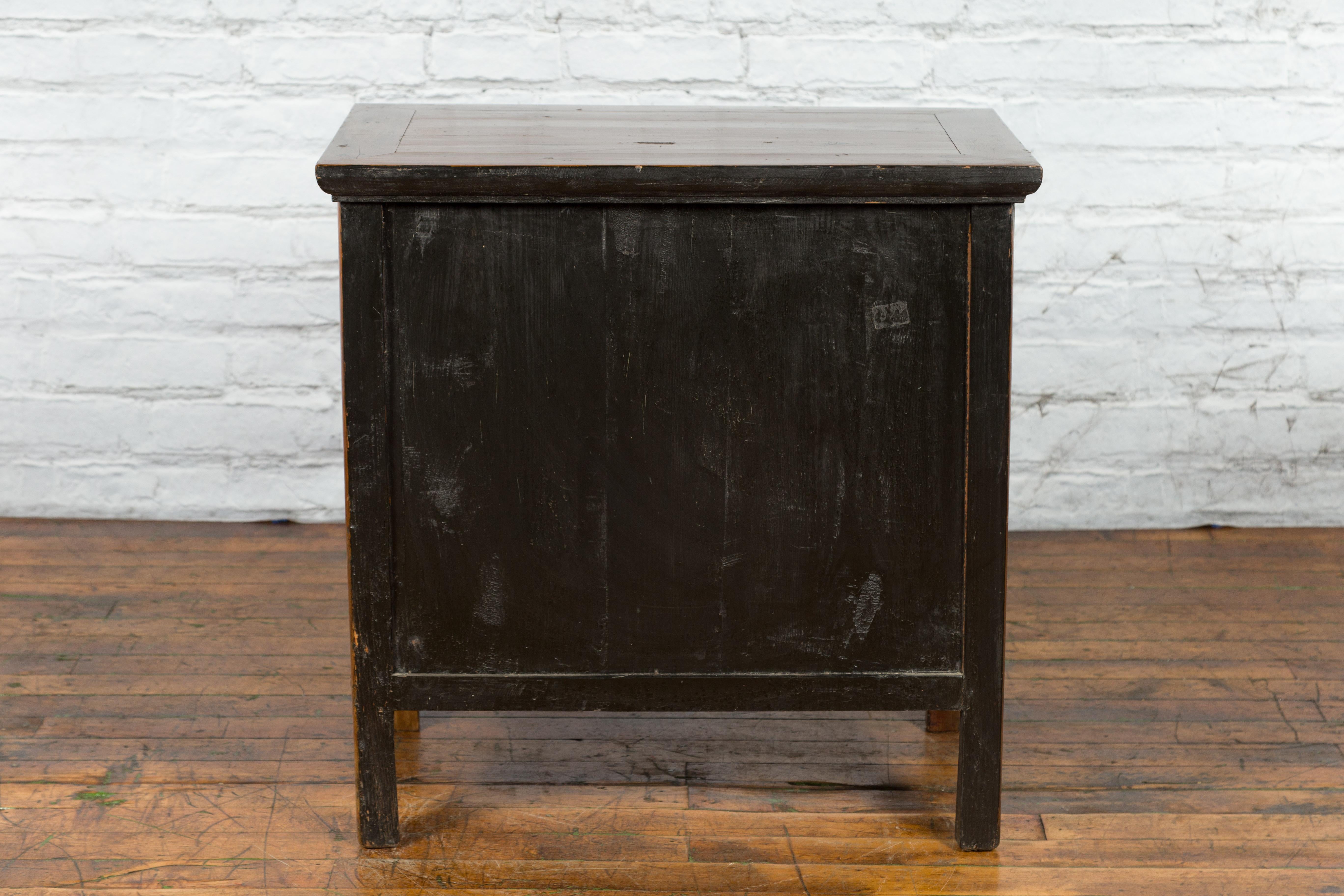 Chinese Early 20th Century Natural Lacquer Side Table with Brass Hardware For Sale 11