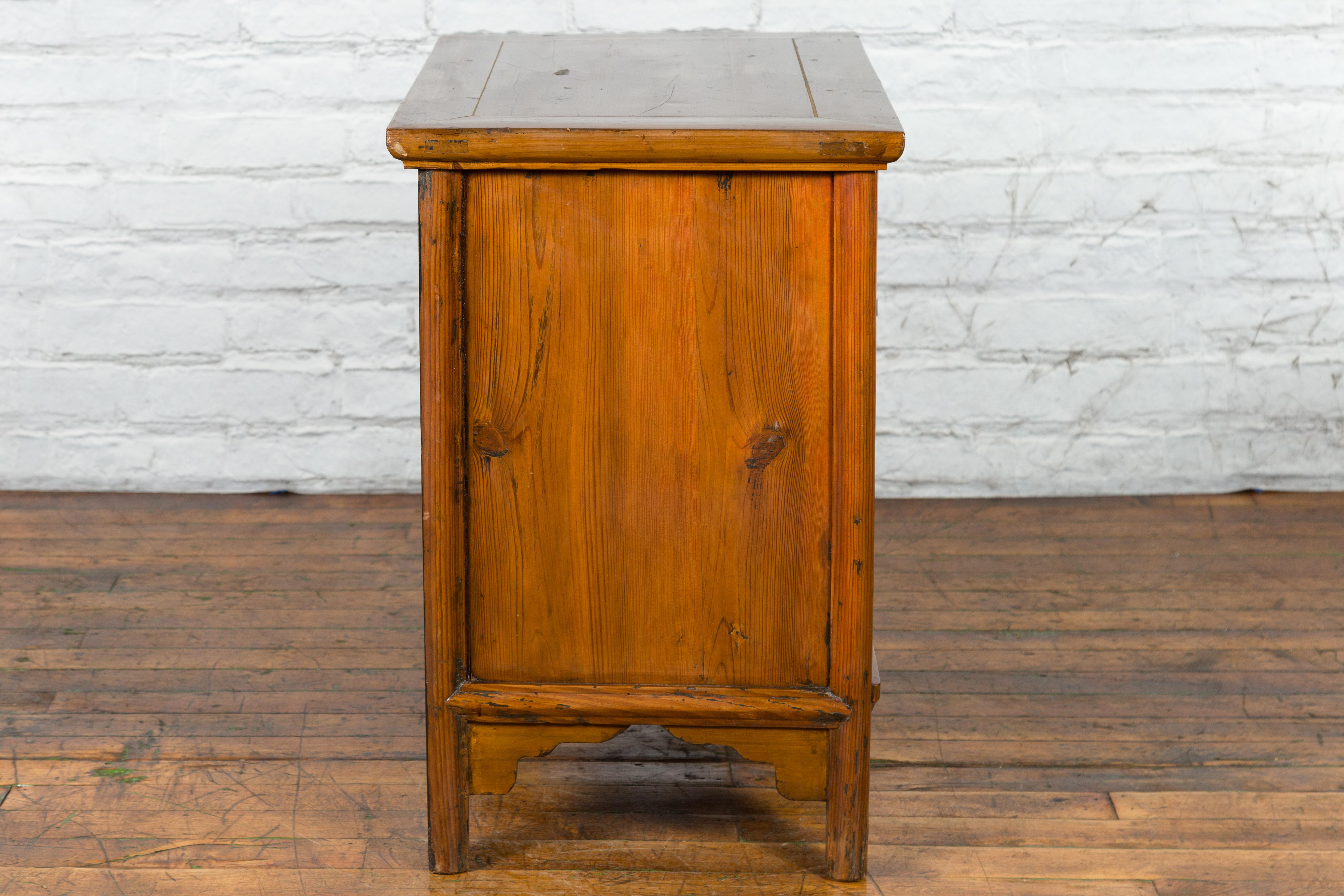 Chinese Early 20th Century Natural Lacquer Side Table with Brass Hardware For Sale 1