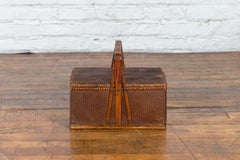 Chinese Early 20th Century Rattan Lunch Box with Tripartite Bamboo Handle