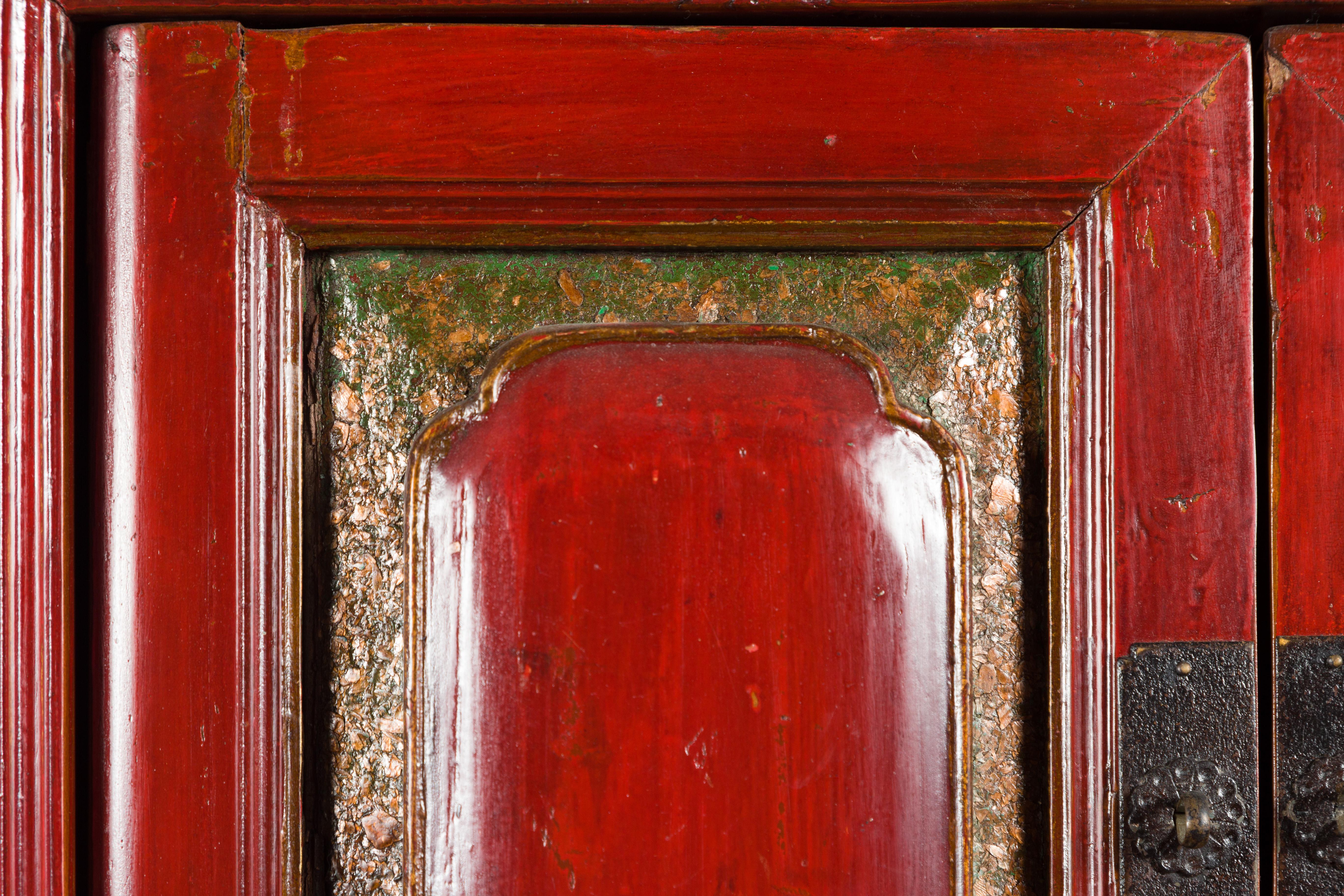 Chinese Early 20th Century Red Lacquer Three-Section Stackable Cabinet For Sale 1