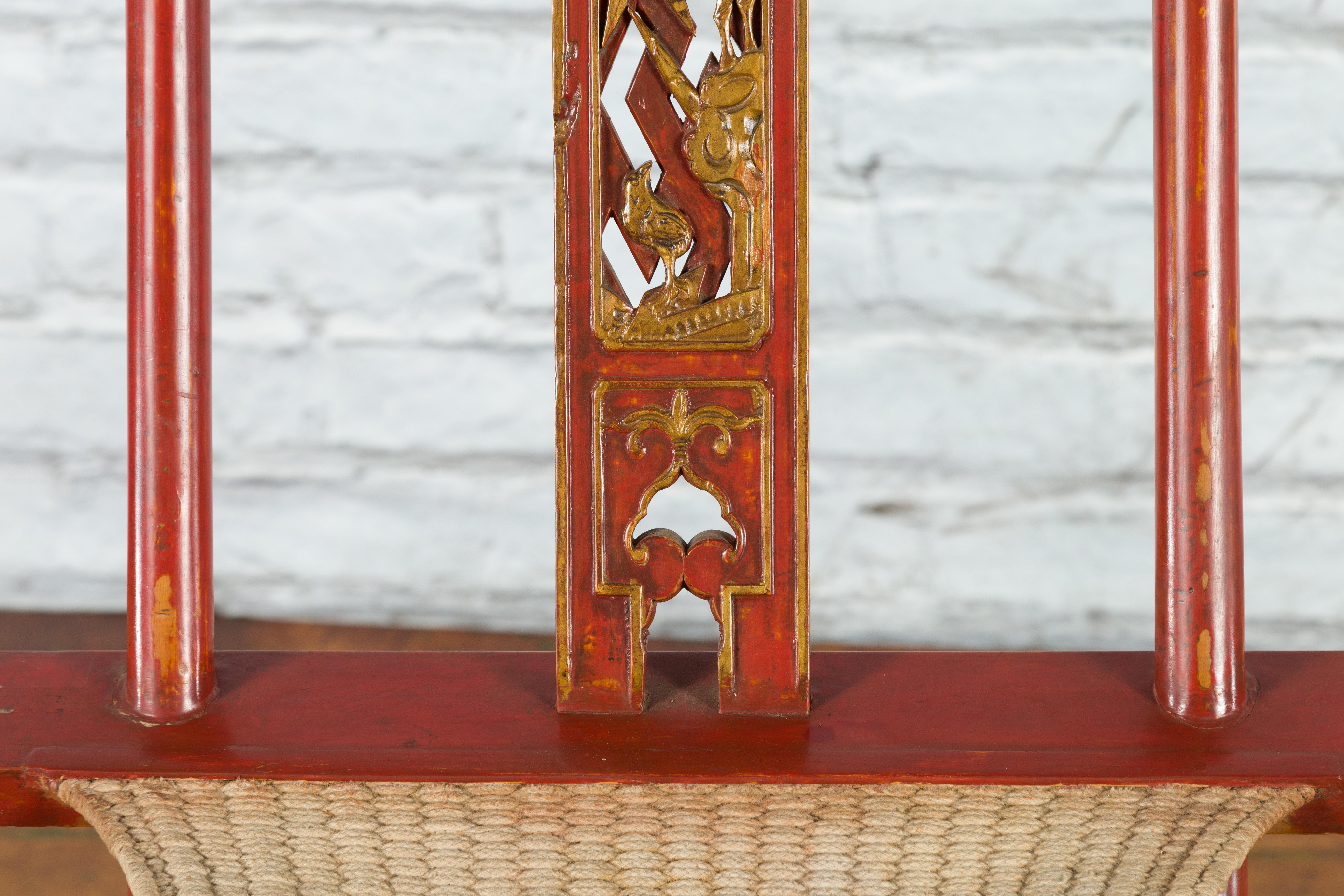 Chinese Early 20th Century Red Lacquer Traveller's Folding Chair with Woven Seat For Sale 6