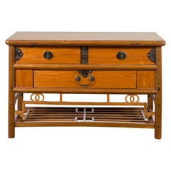 Antique Chinese Early 20th Century Sideboard with Three Drawers and Natural Finish