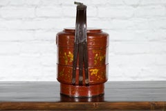 Early 20th Century Three-Tiered Red Lacquer Lunch Basket with Gilt Décor