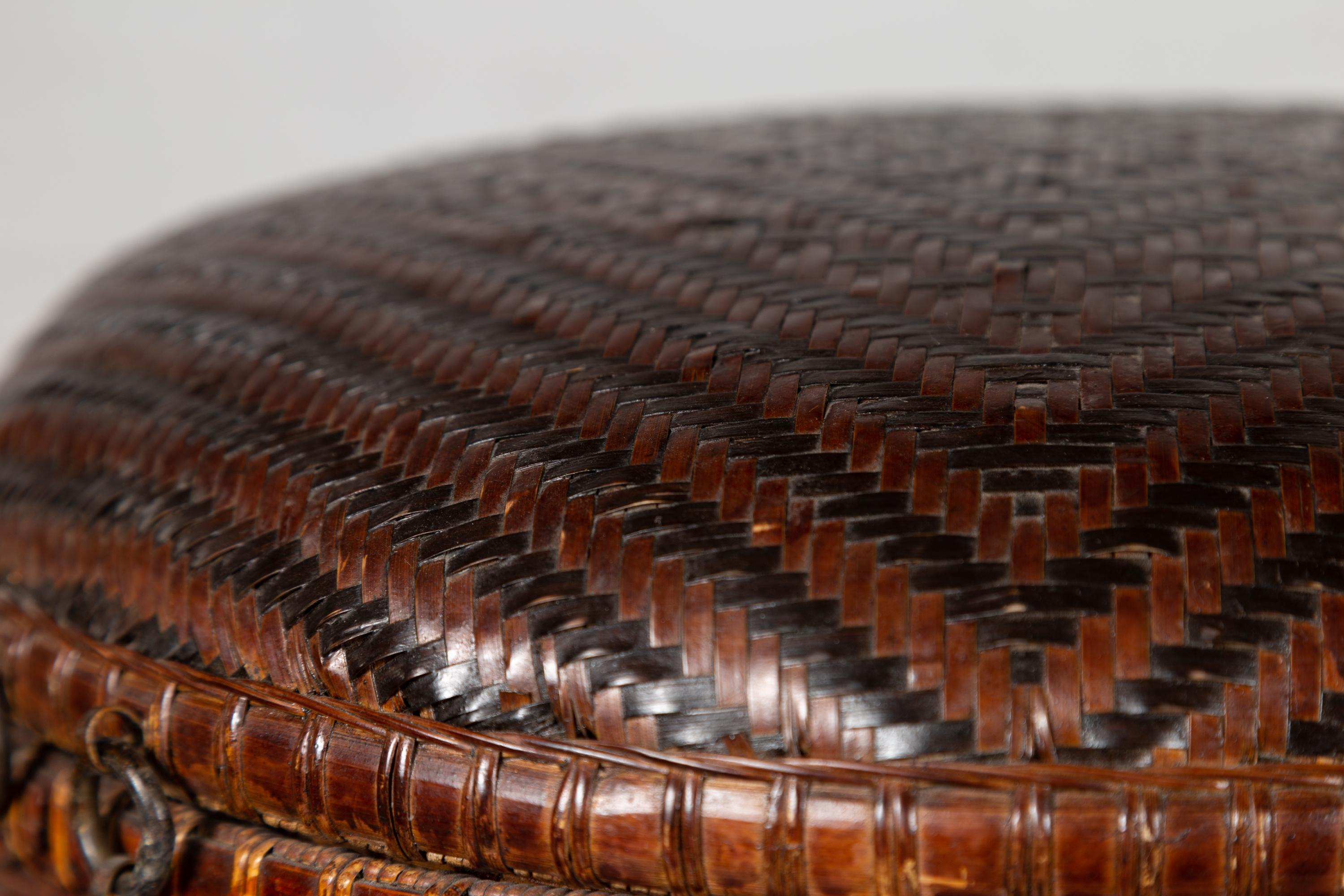 Chinese Early 20th Century Wood and Rattan Basket with Lid and Decorative Motifs 6