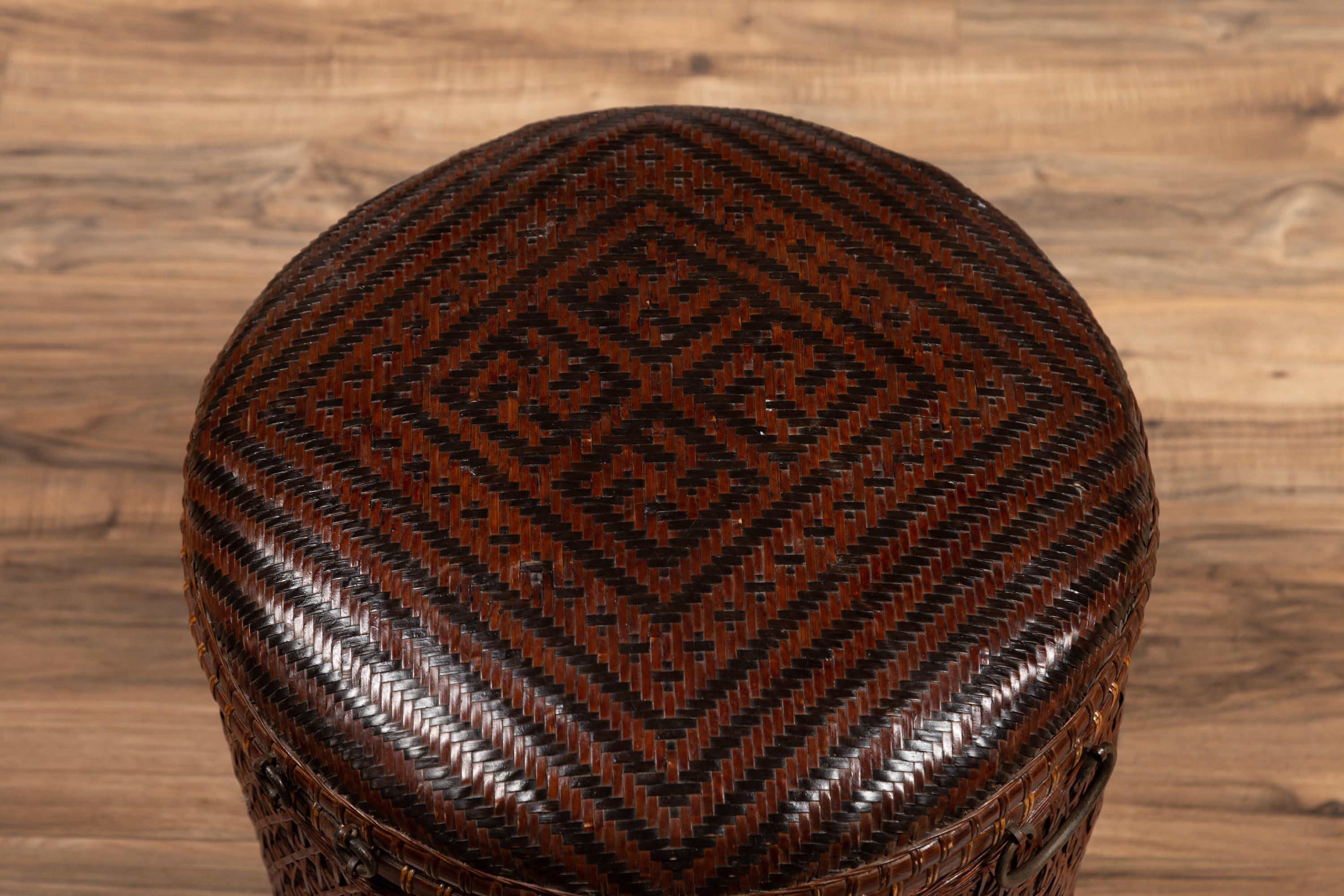 Chinese Early 20th Century Wood and Rattan Basket with Lid and Decorative Motifs 10