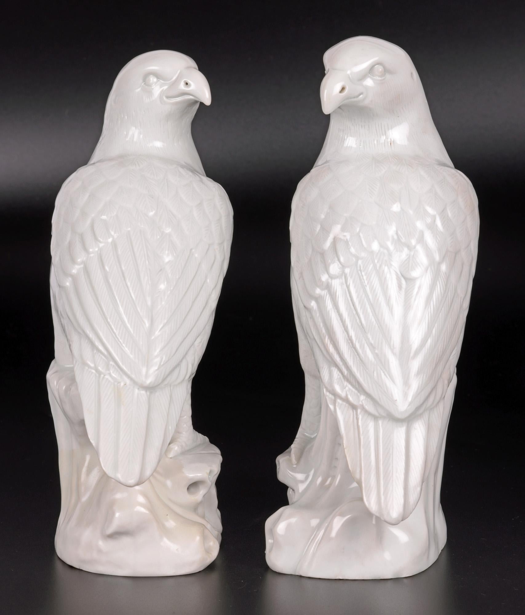 Chinese Early Qing Pair Blanc de Chine Porcelain Hawk Figures For Sale 14