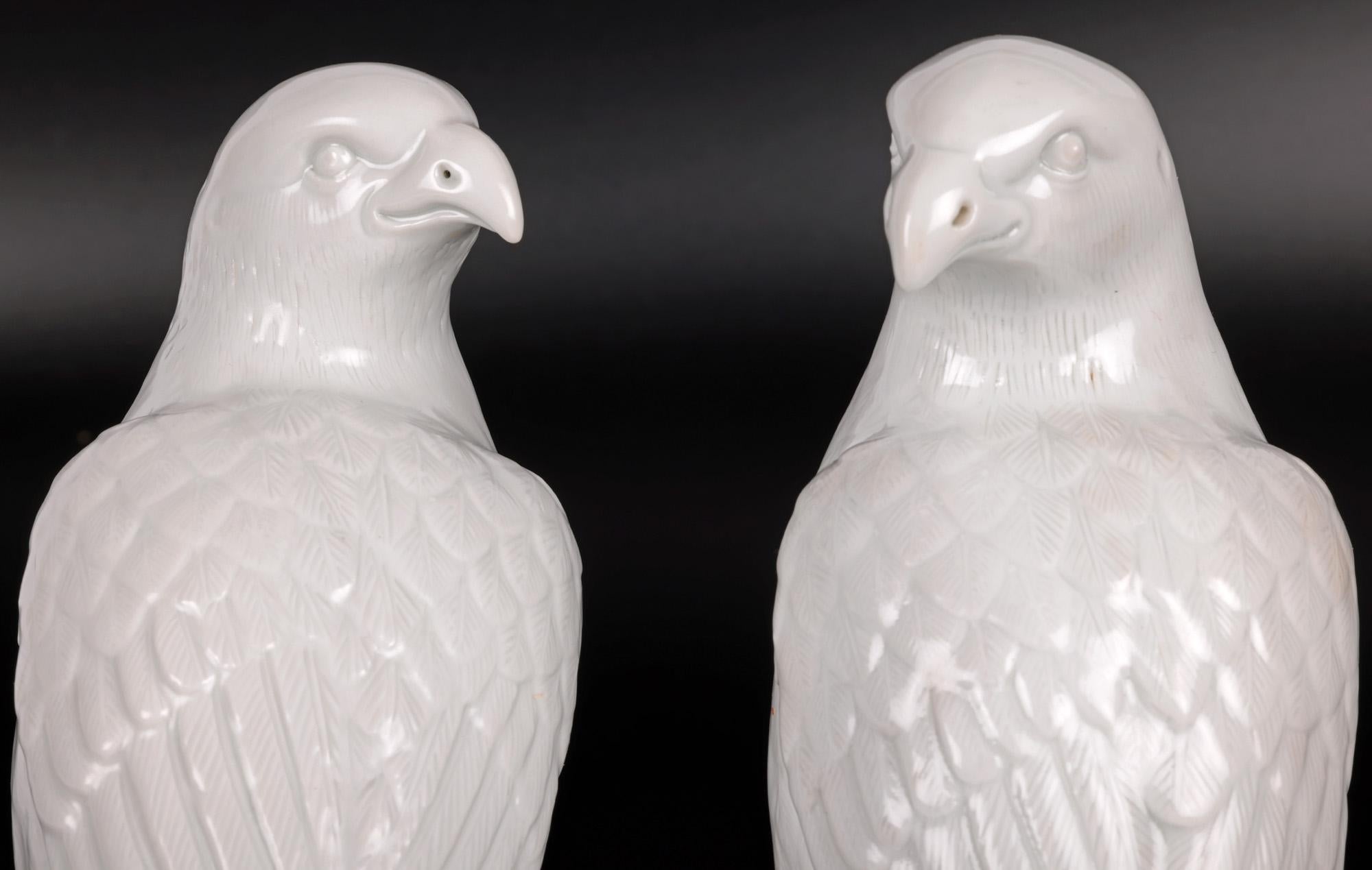 Chinese Early Qing Pair Blanc de Chine Porcelain Hawk Figures For Sale 3