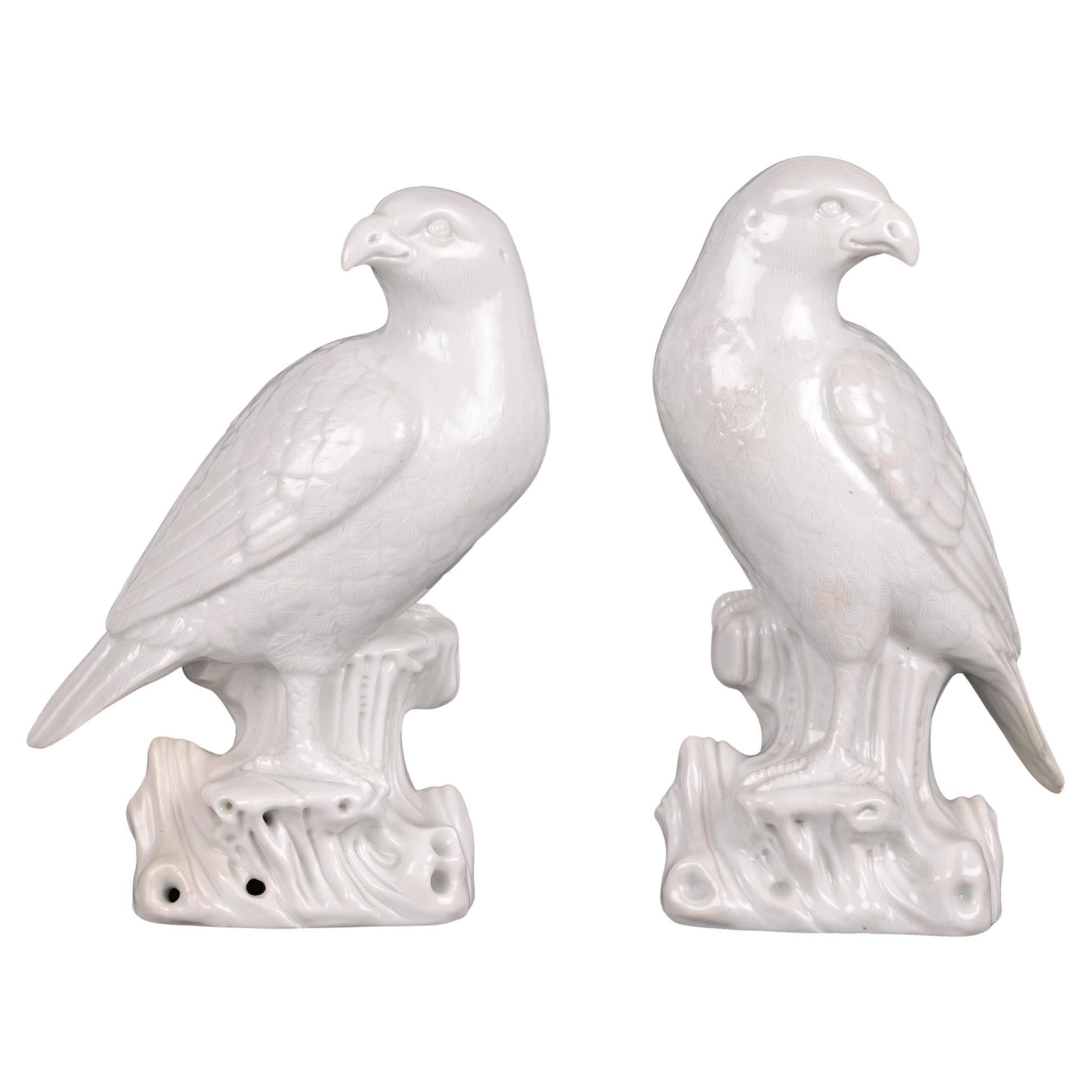 Chinese Early Qing Pair Blanc de Chine Porcelain Hawk Figures