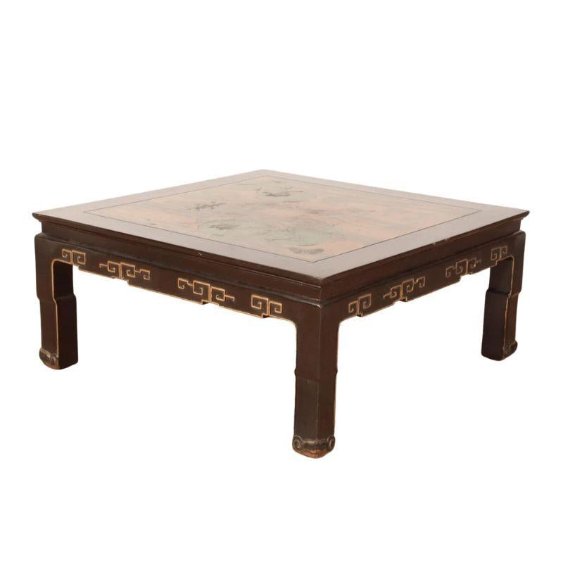Chinese Ebonized and Gilt Pond Scene Coffee Table In Good Condition For Sale In Locust Valley, NY