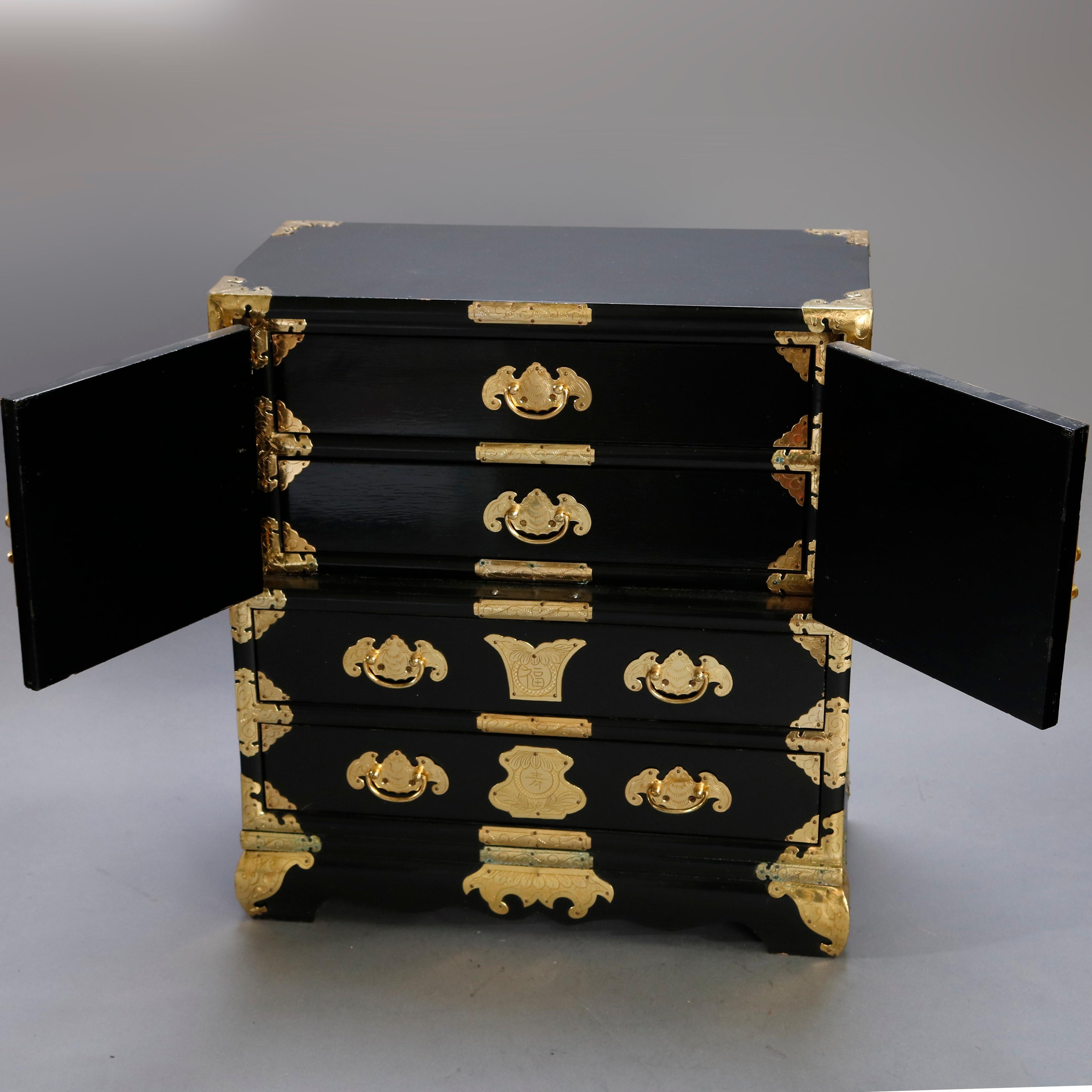 Chinese Ebonized & Brass Table Top Jewelry Cabinet, 20th Century 2