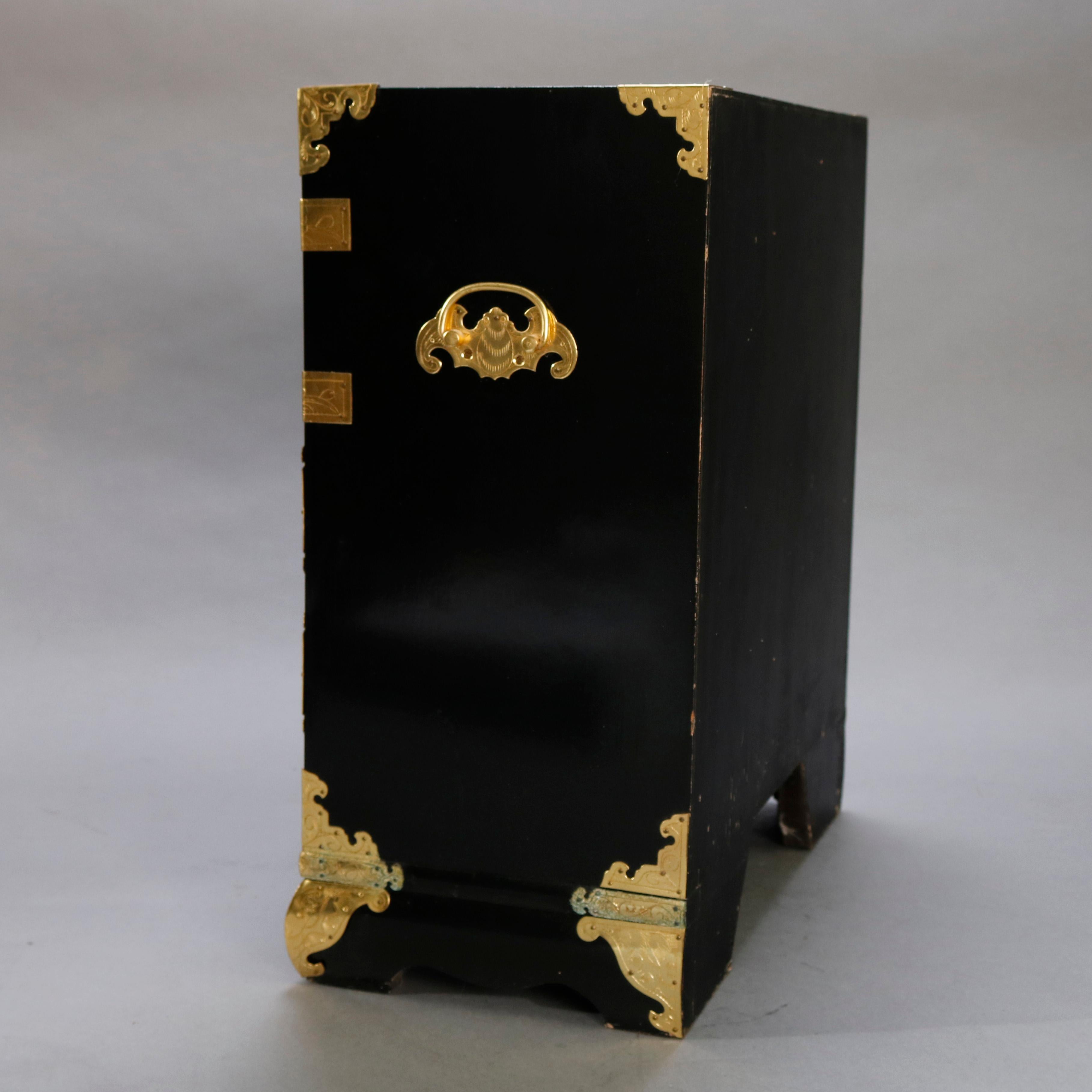 Chinese Ebonized & Brass Table Top Jewelry Cabinet, 20th Century 3