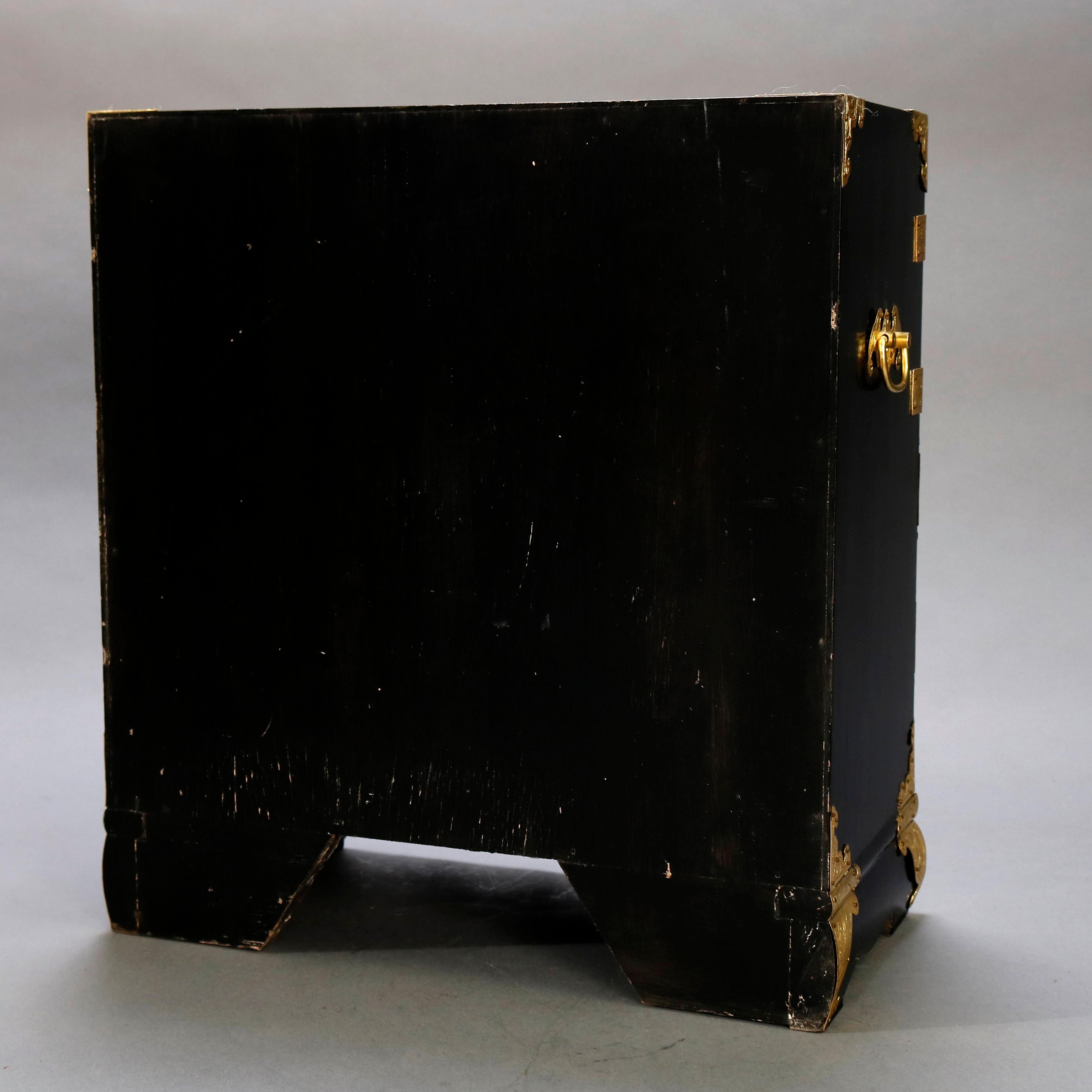Chinese Ebonized & Brass Table Top Jewelry Cabinet, 20th Century 4
