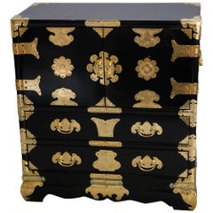 Chinese Ebonized & Brass Table Top Jewelry Cabinet, 20th Century