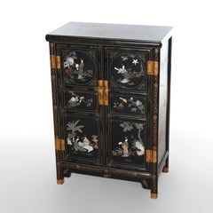 Chinese Ebonized & Gilt Credenza With Figural & Floral Soap Stone Inlay 20thC
