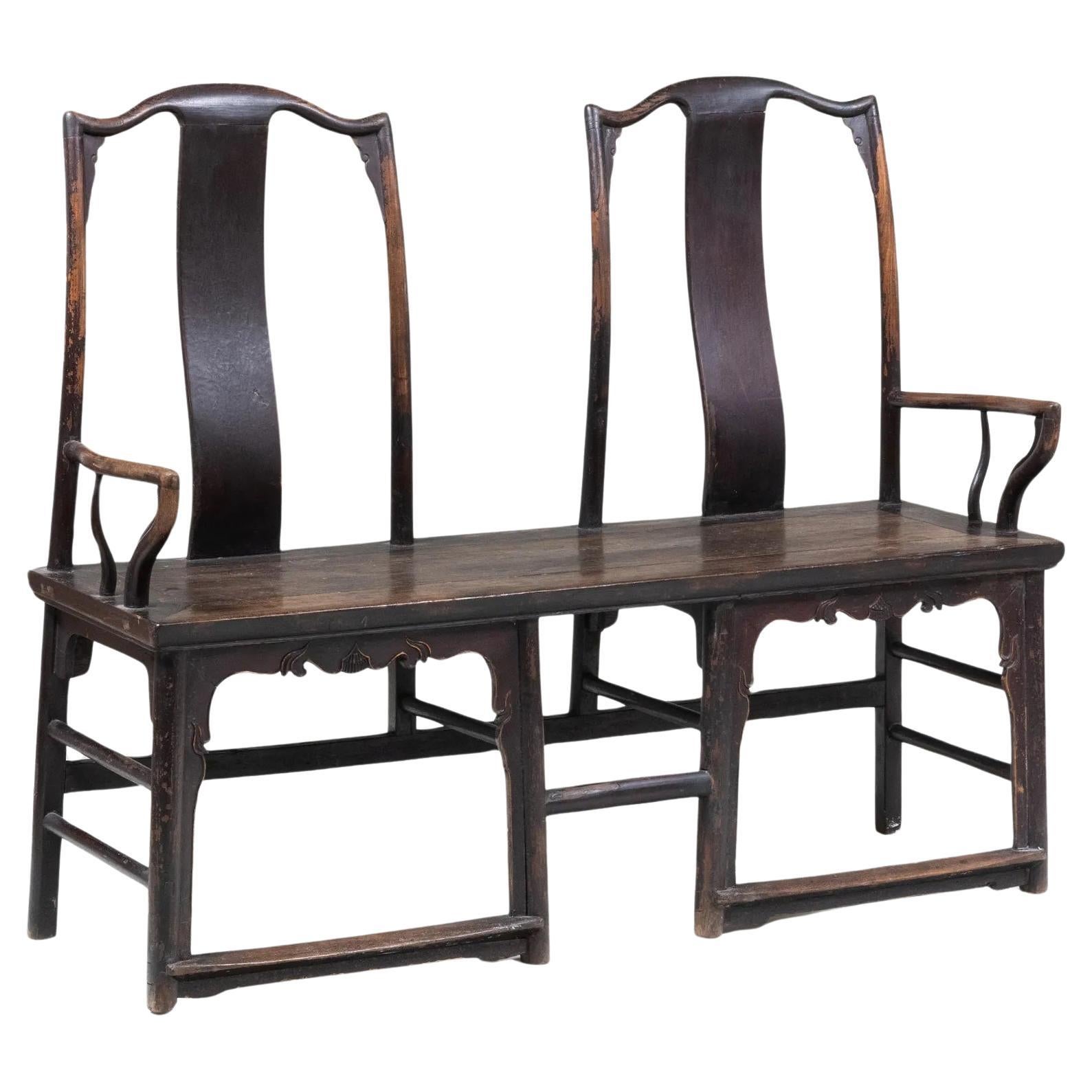 Chinese Painted Elmwoods Double Chairback Hall Bench