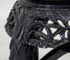 Chinese Ebonized Marble-Inset Plant Stand