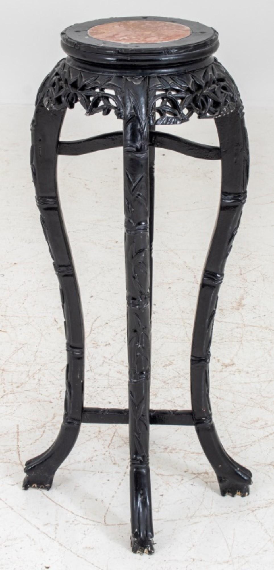 20th Century Chinese Ebonized Marble-Inset Plant Stand