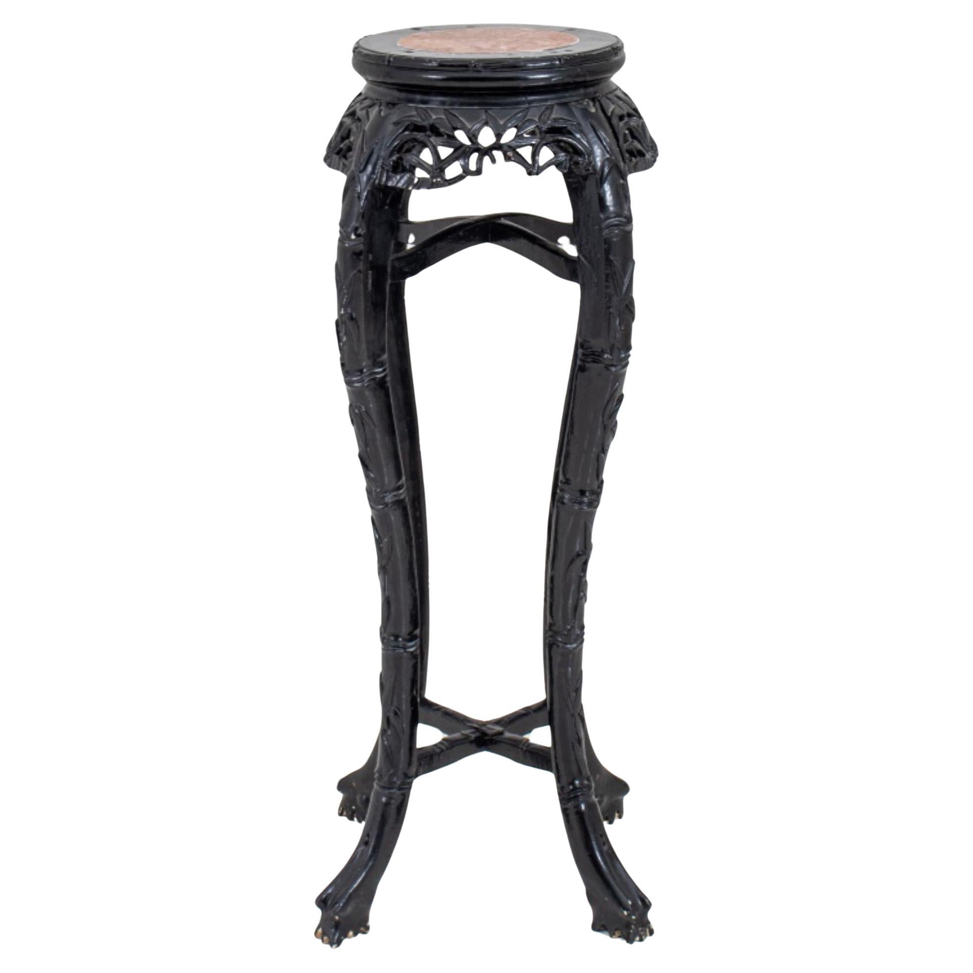 Chinese Ebonized Marble-Inset Plant Stand