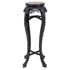 Vintage Chinese Ebonized Marble-Inset Plant Stand