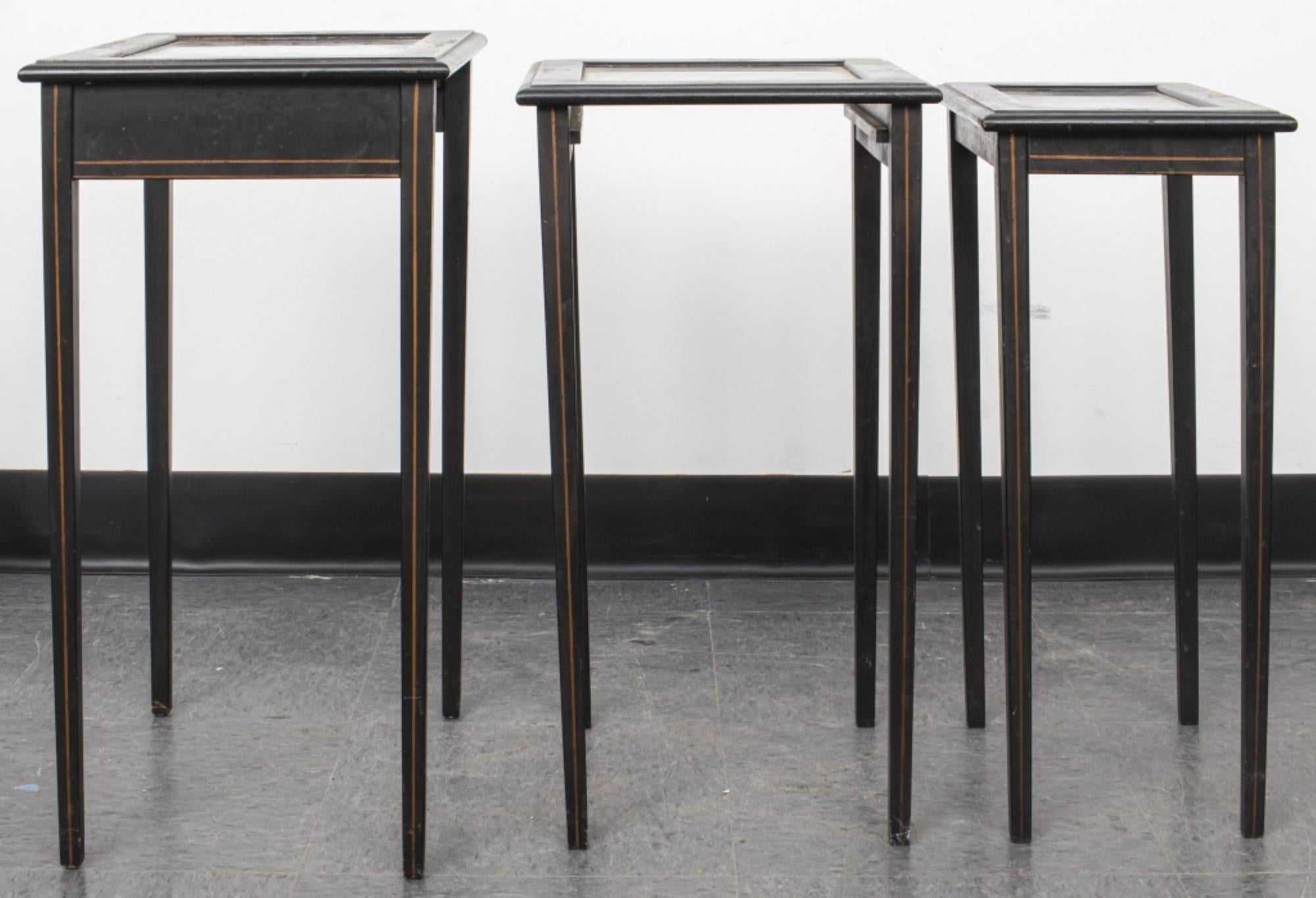Glass Chinese Ebonized Nesting Tables, 3 For Sale