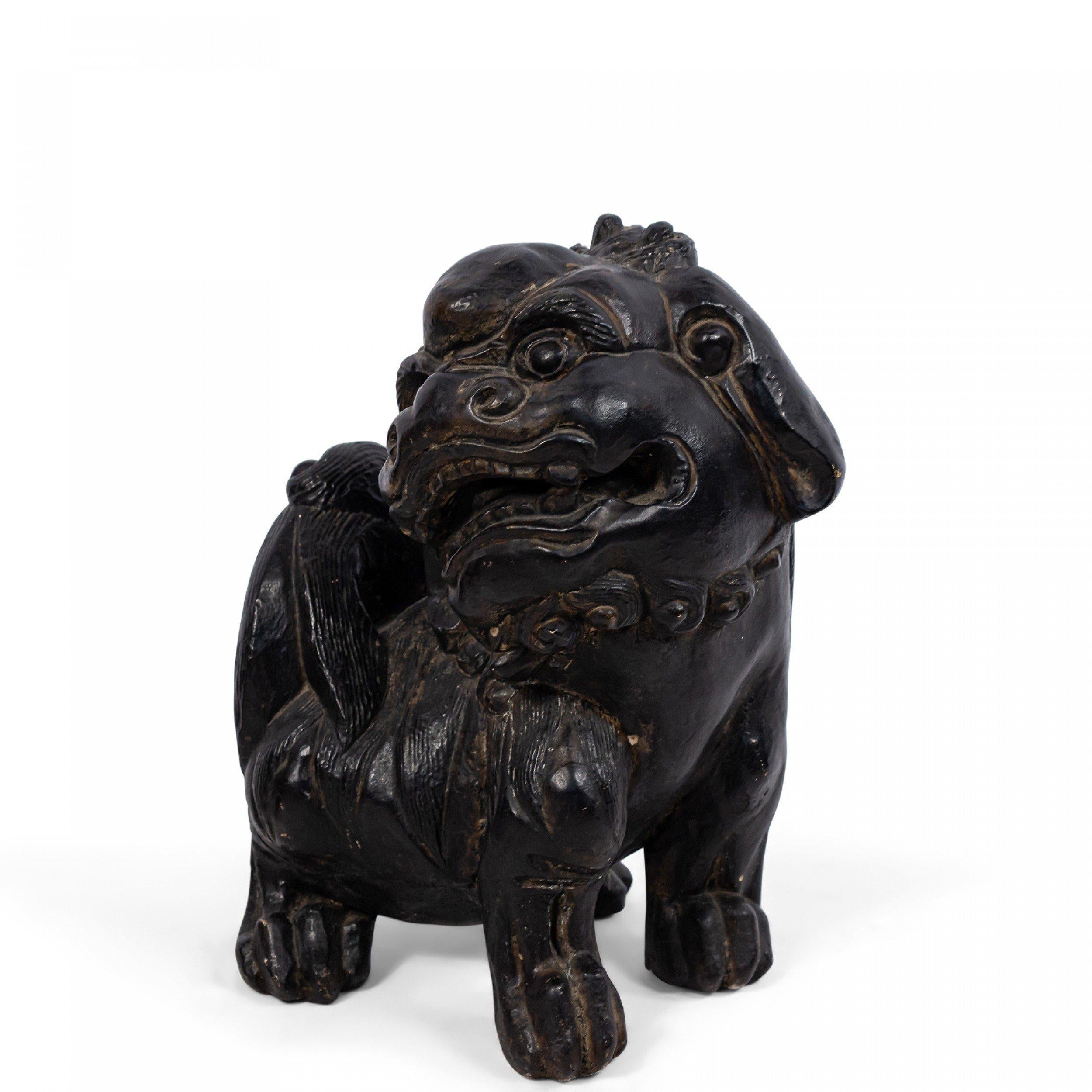 Chinese Export Chinese Ebonized Pottery Foo Dogs