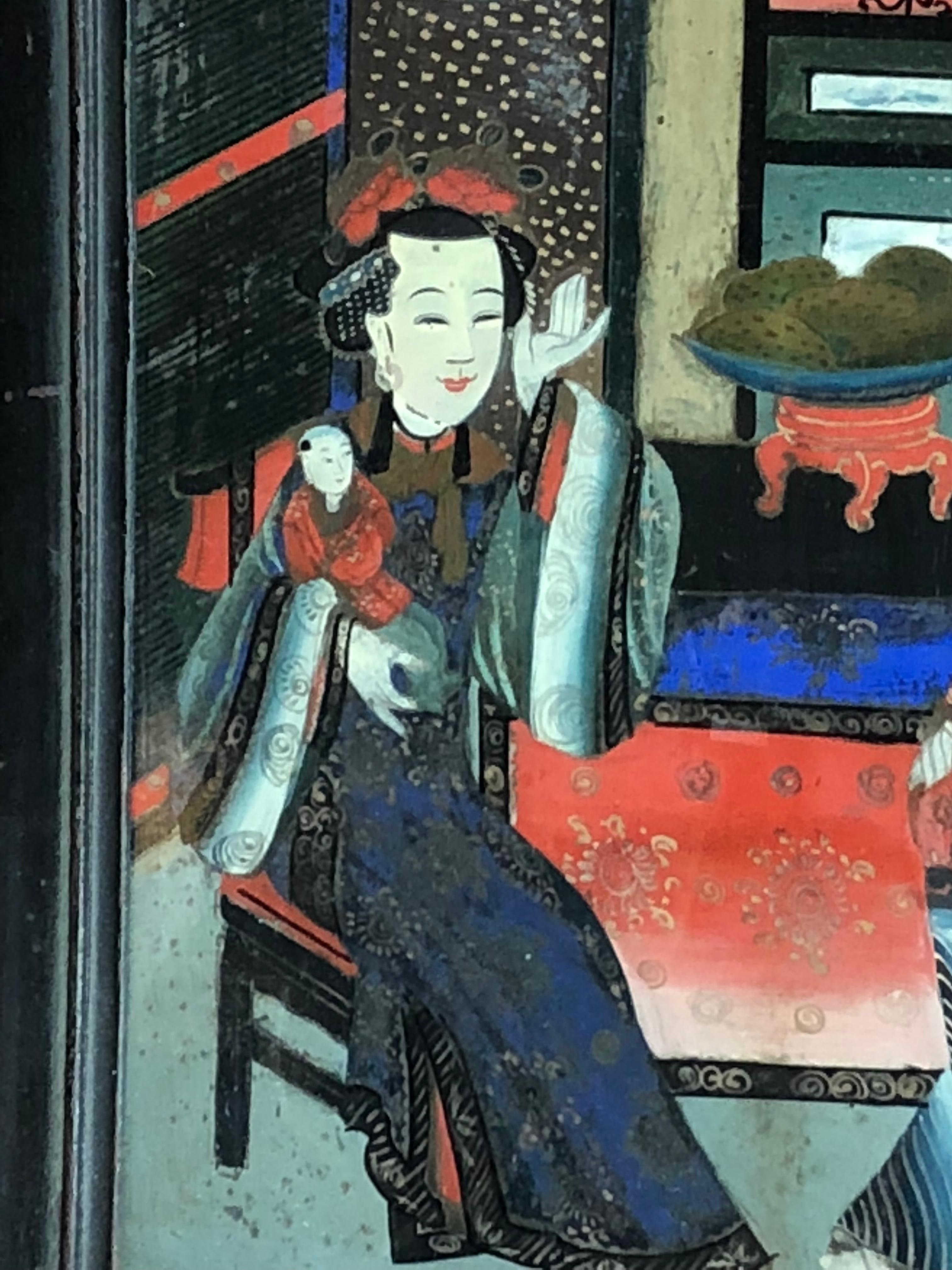 Painted Chinese Églomisé Painting, Early 19th Century