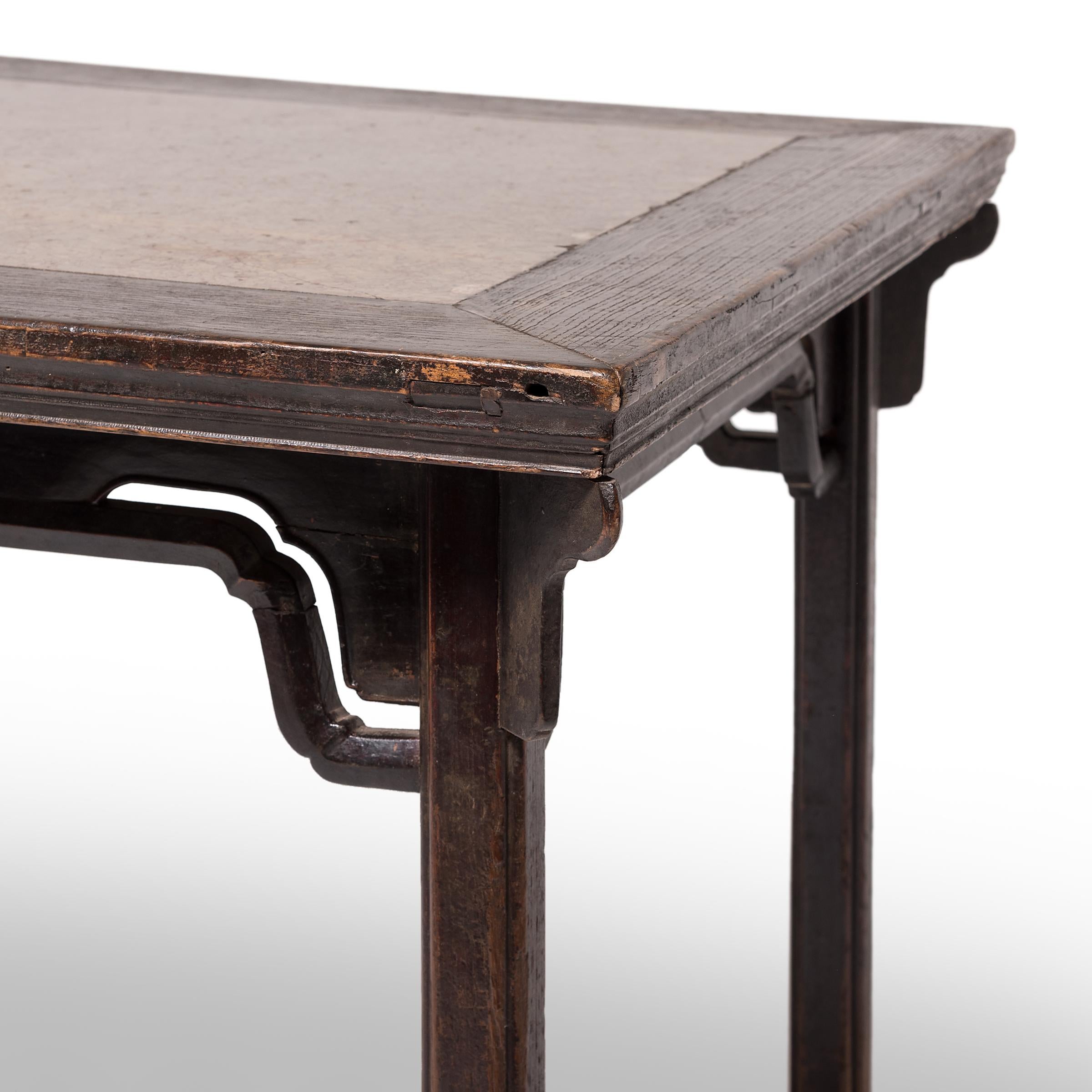 Qing Chinese Eight Immortals Square Table with Stone Top, circa 1800 For Sale