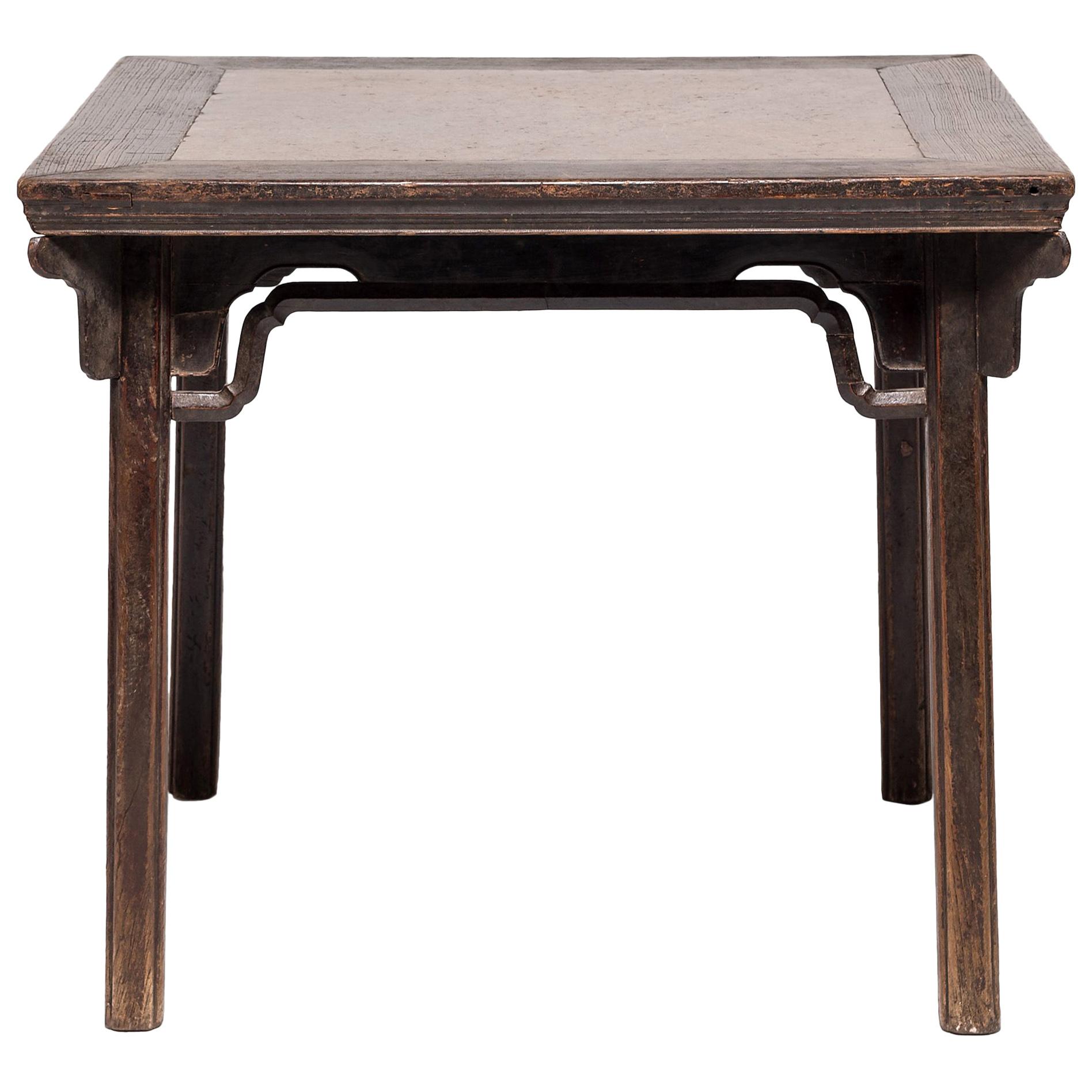 Chinese Eight Immortals Square Table with Stone Top, circa 1800 For Sale