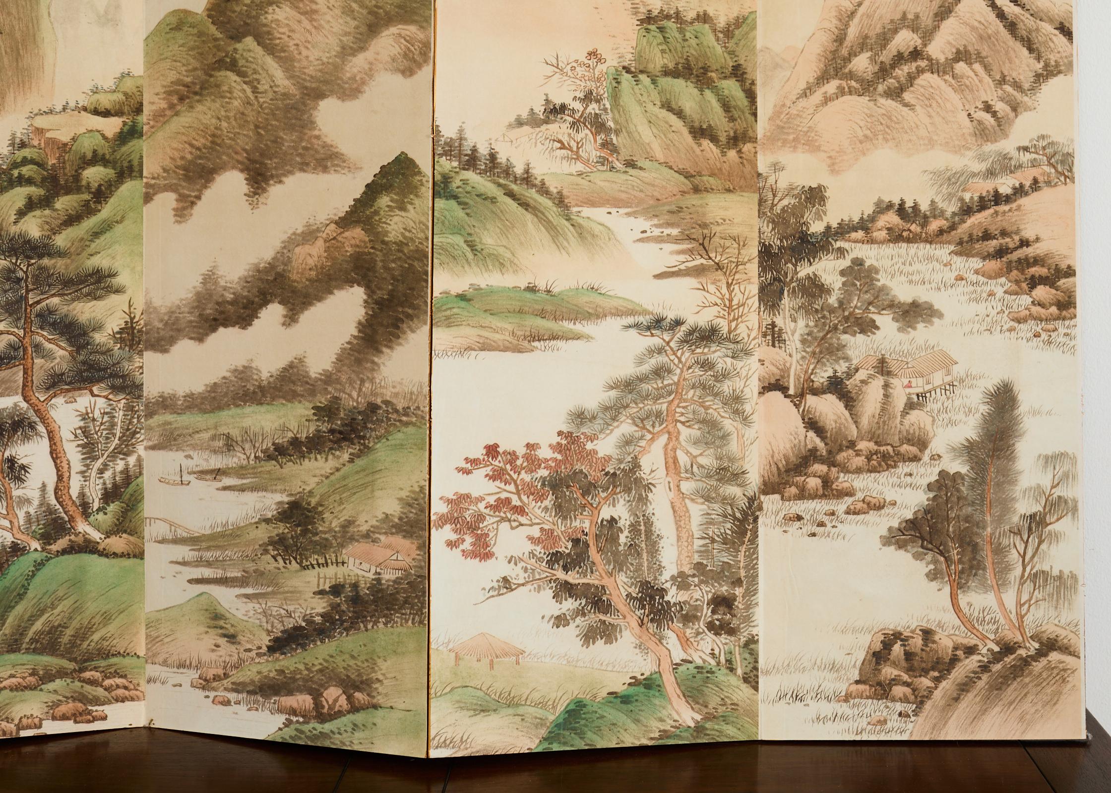 Pantalla de mesa plegable china de ocho paneles Paisajes Poemas en venta 2