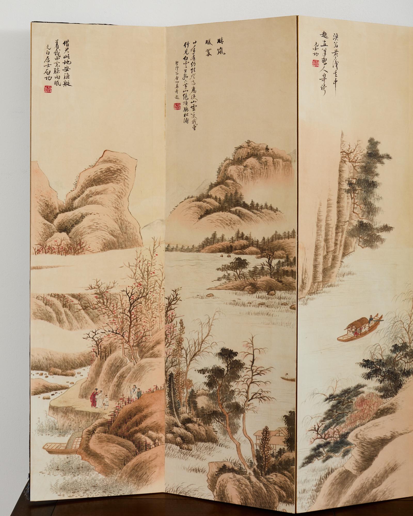 Pantalla de mesa plegable china de ocho paneles Paisajes Poemas Qing en venta