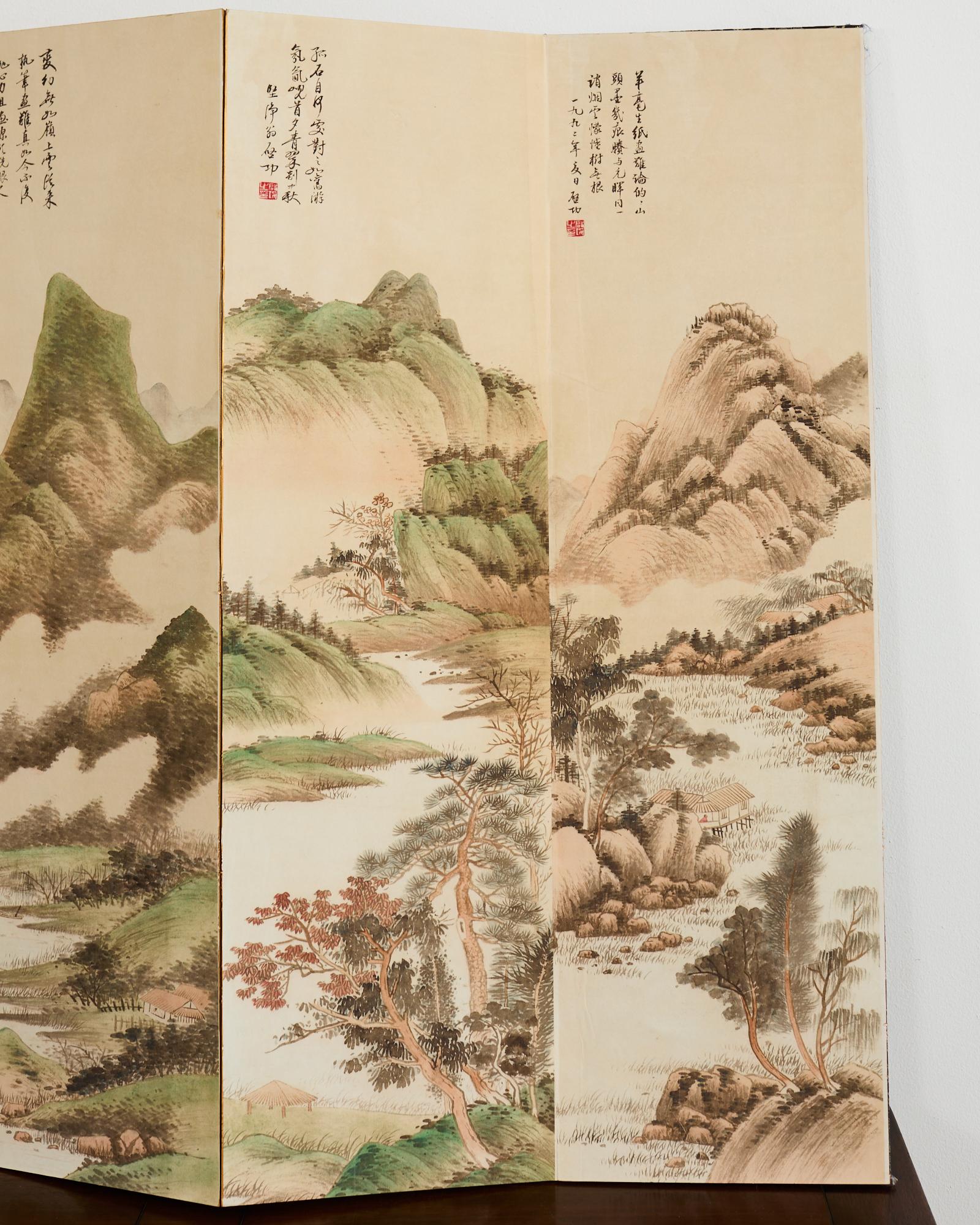 Pantalla de mesa plegable china de ocho paneles Paisajes Poemas en Bueno estado para la venta en Rio Vista, CA