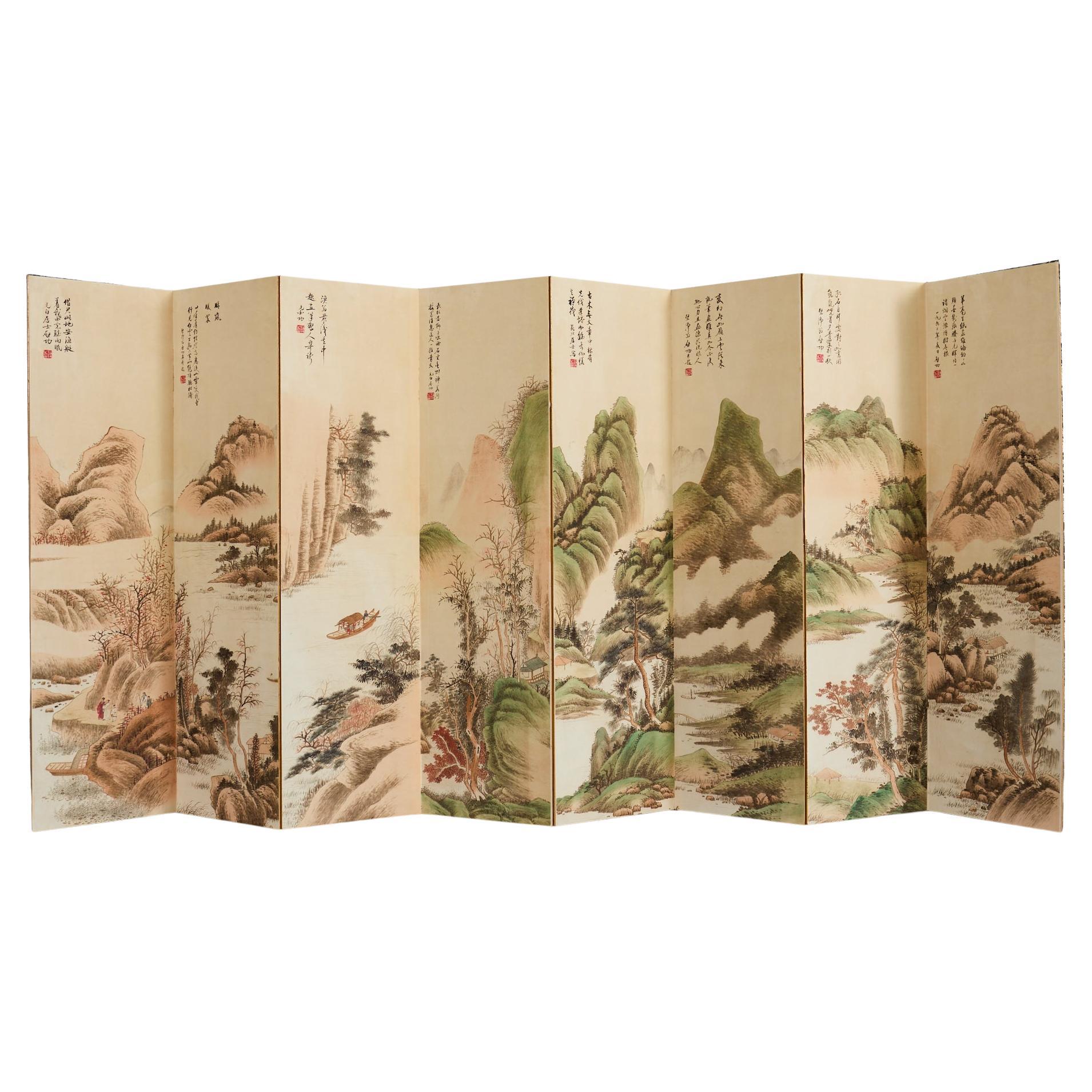Pantalla de mesa plegable china de ocho paneles Paisajes Poemas en venta