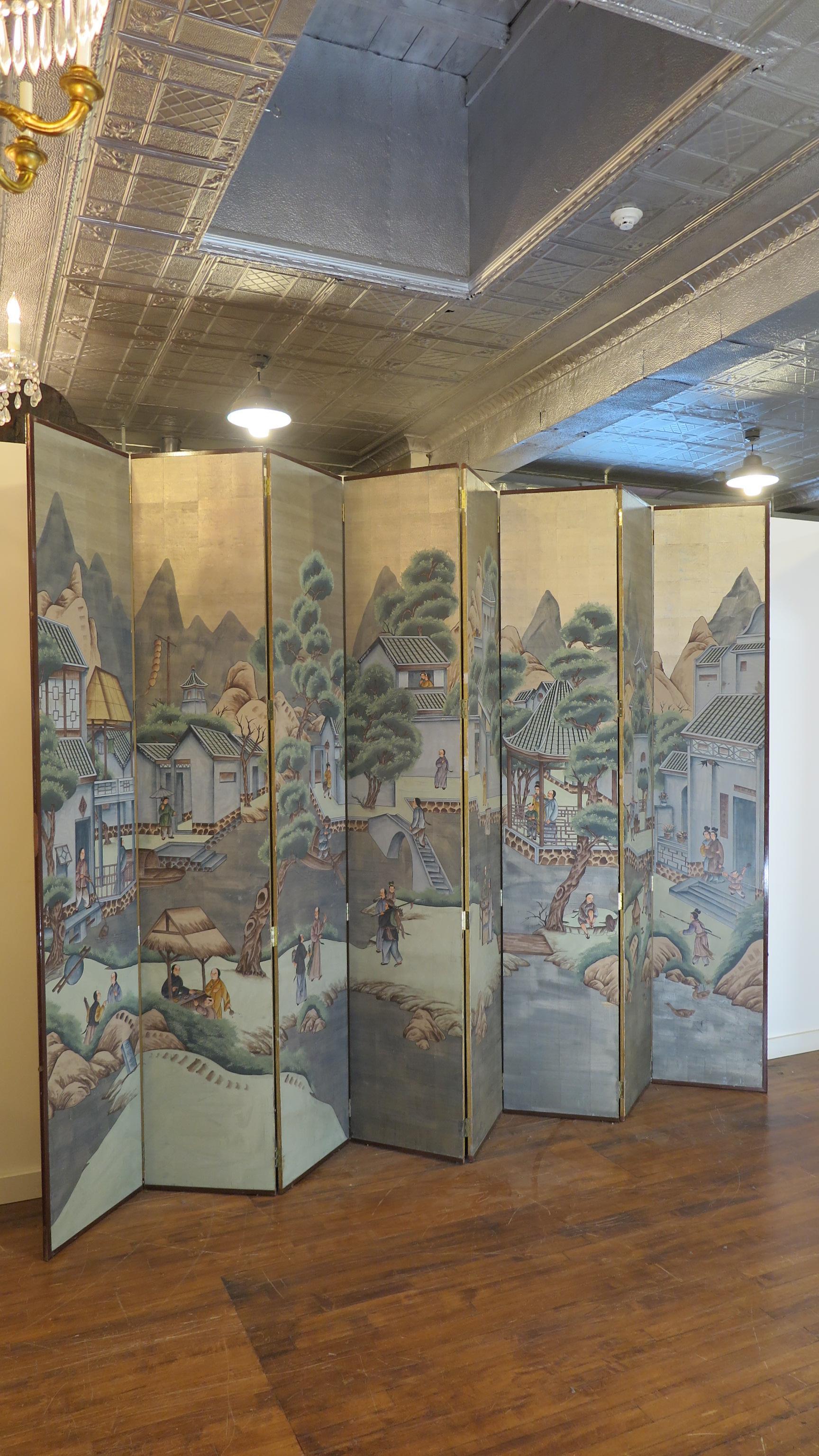 Chinoiserie Chinese Eight Panel Painting Folding Screen