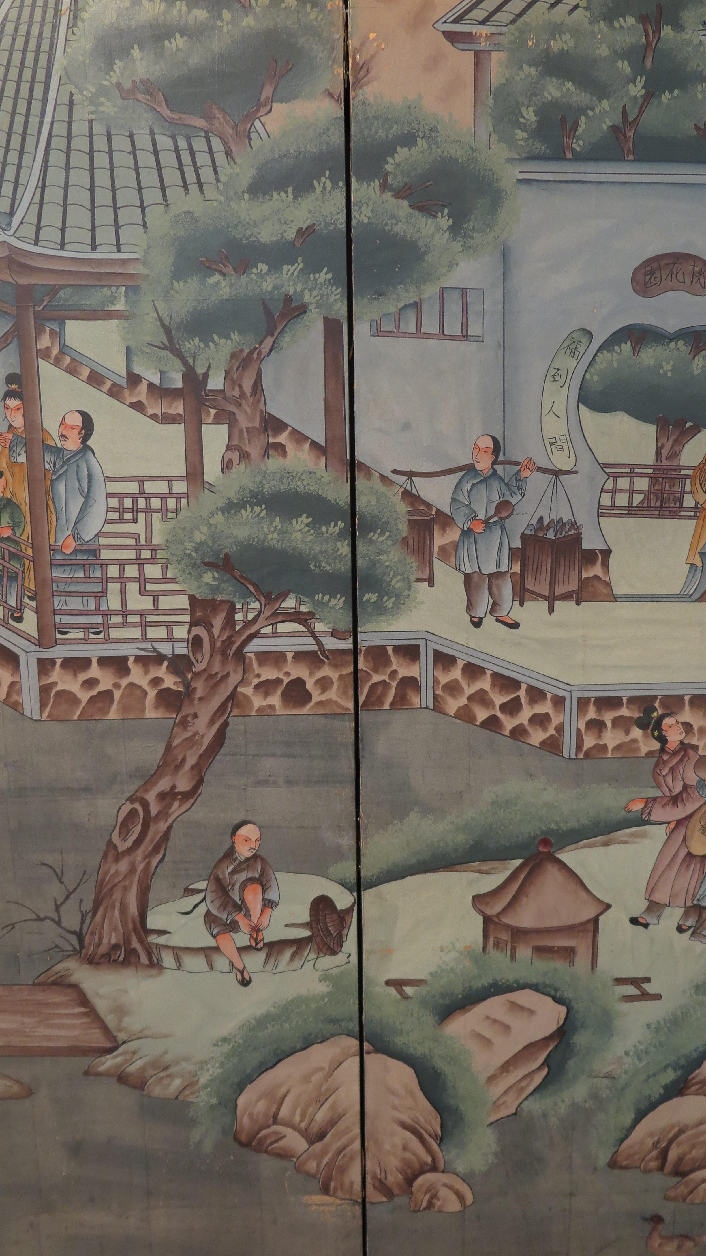 Silver Leaf Chinese Eight Panel Painting Folding Screen