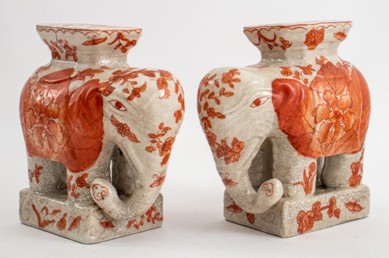 Chinese Export Chinese Elephant Crackled Porcelain Bookend, Pair