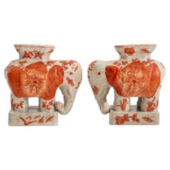 Vintage Chinese Elephant Crackled Porcelain Bookend, Pair