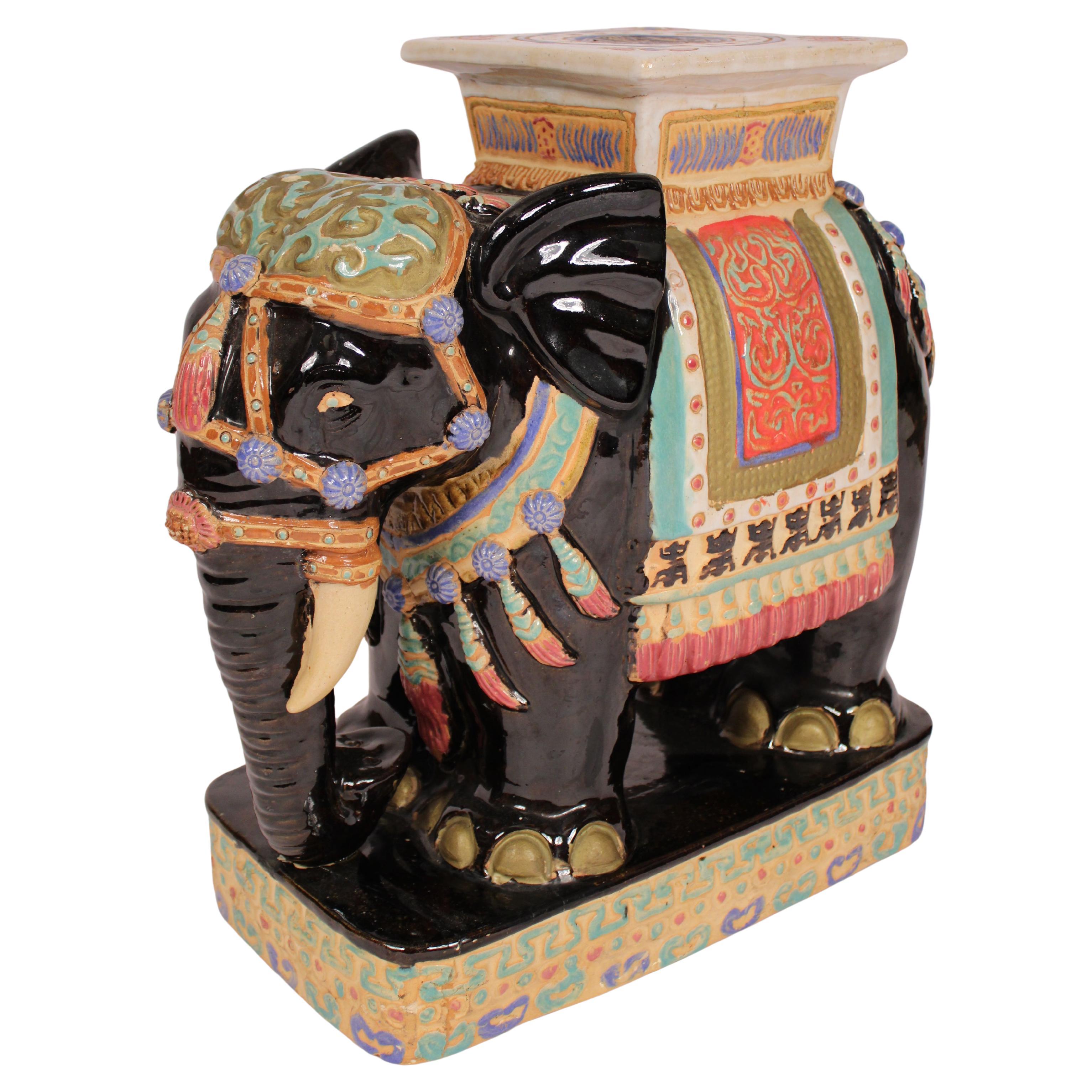 Chinese Elephant Form Polychrome decorated Stoneware Garden Seat