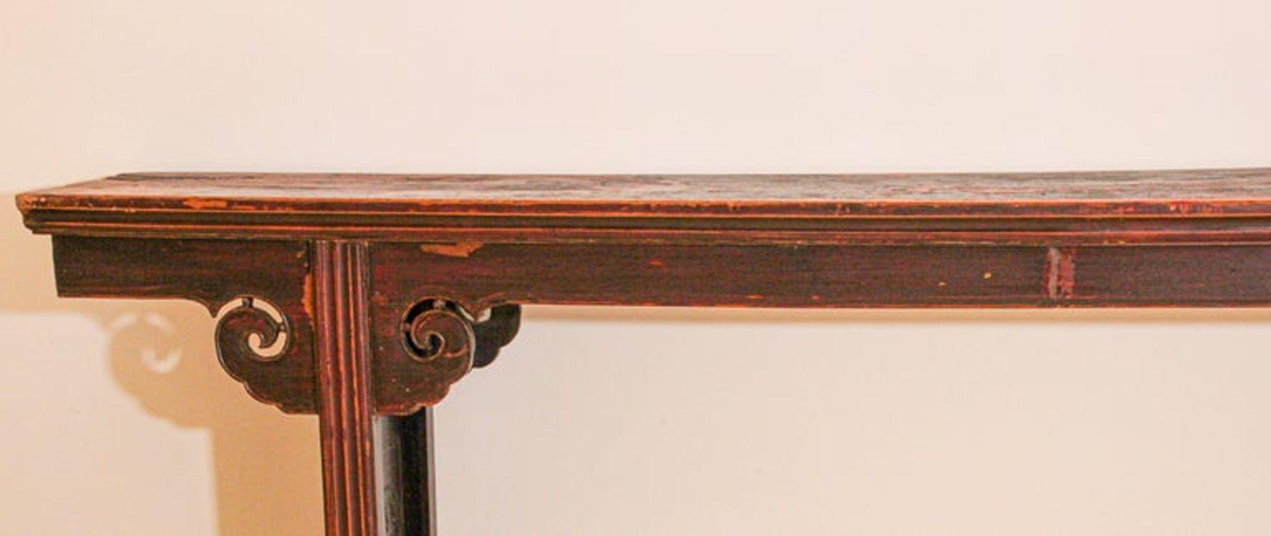 Hand-Crafted Chinese  Elm Altar Large Console Table For Sale